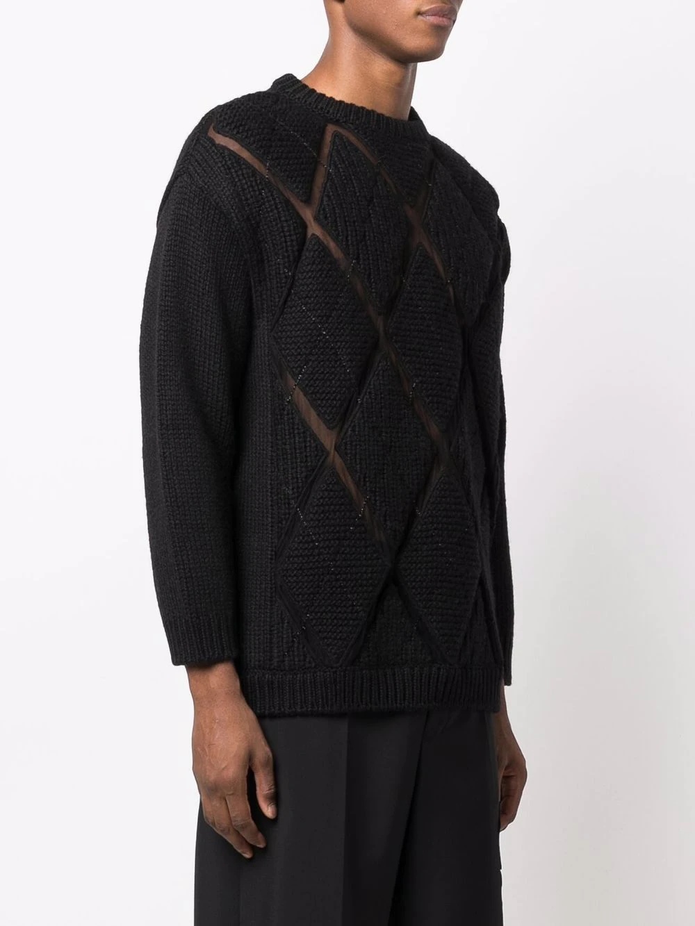 argyle detailing crew-neck jumper - 3