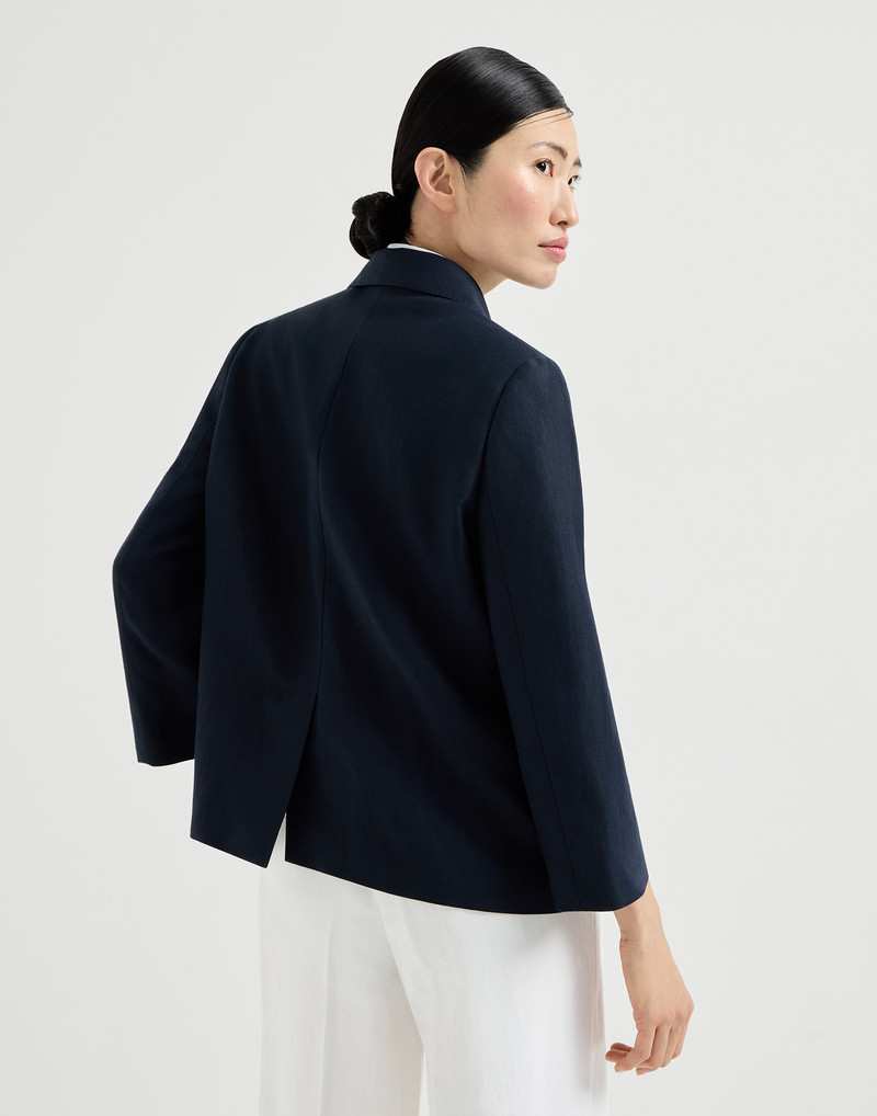 Viscose and linen fluid twill blazer with monili 3