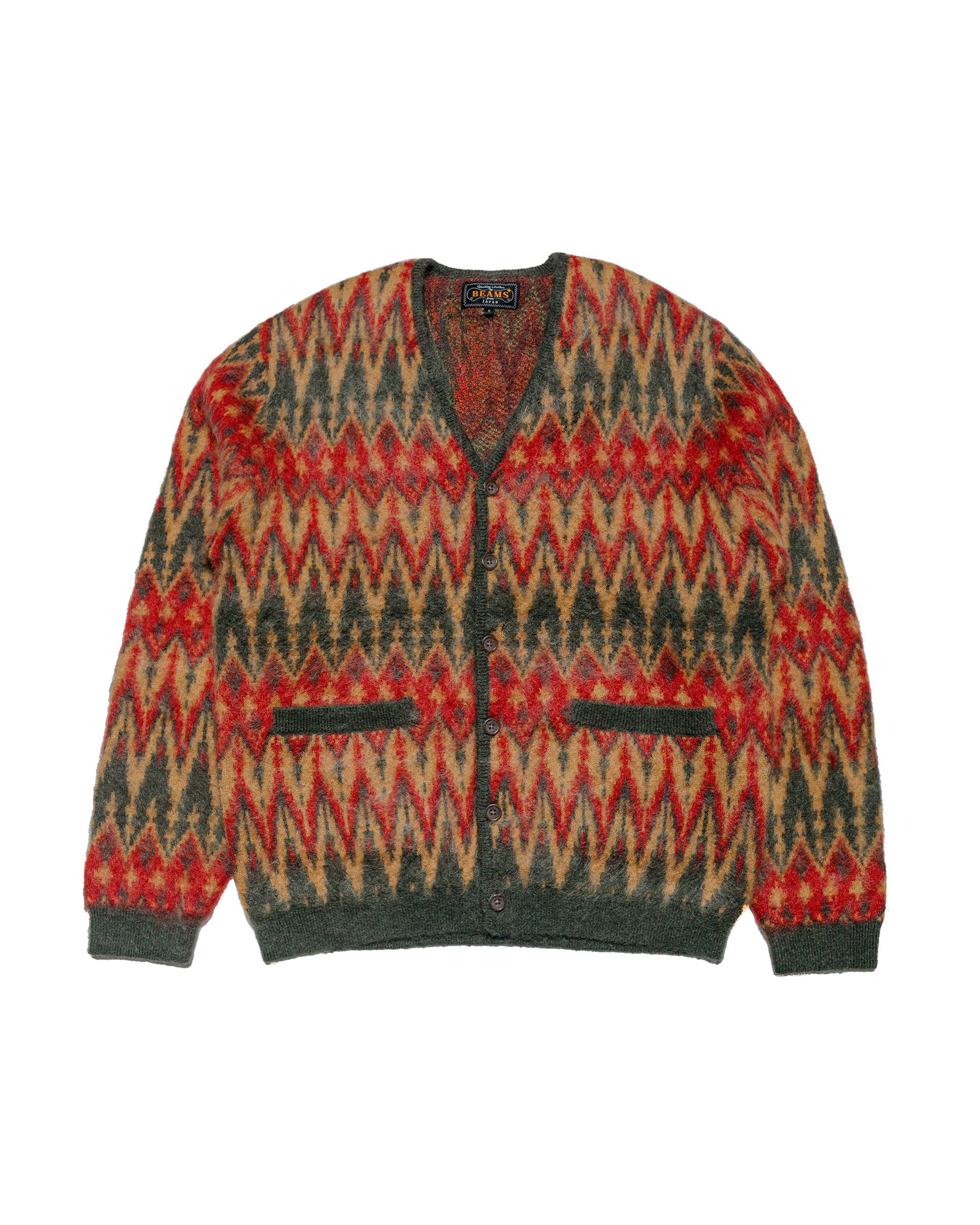 Cardigan Double Jacquard Chevron Pattern Green - 1