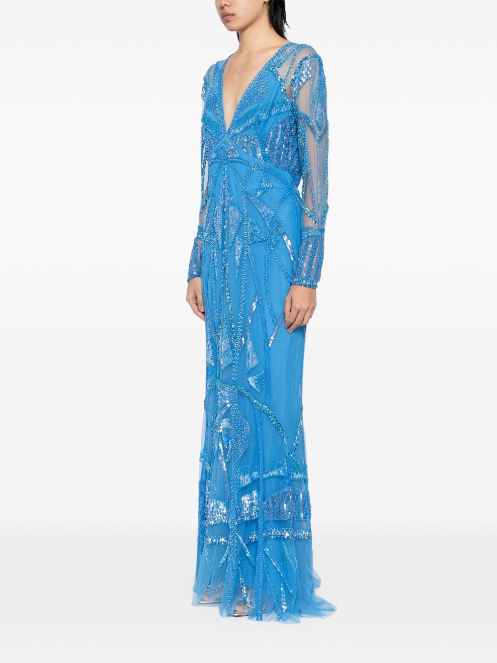 art deco-embroidered V-neck gown - 3