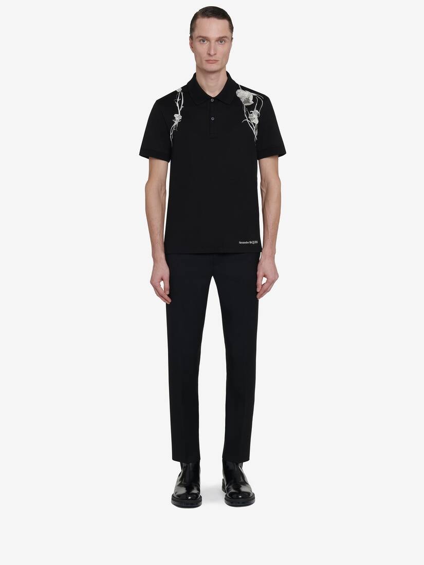 Men's Pressed Flower Harness Polo Shirt in Black - 3