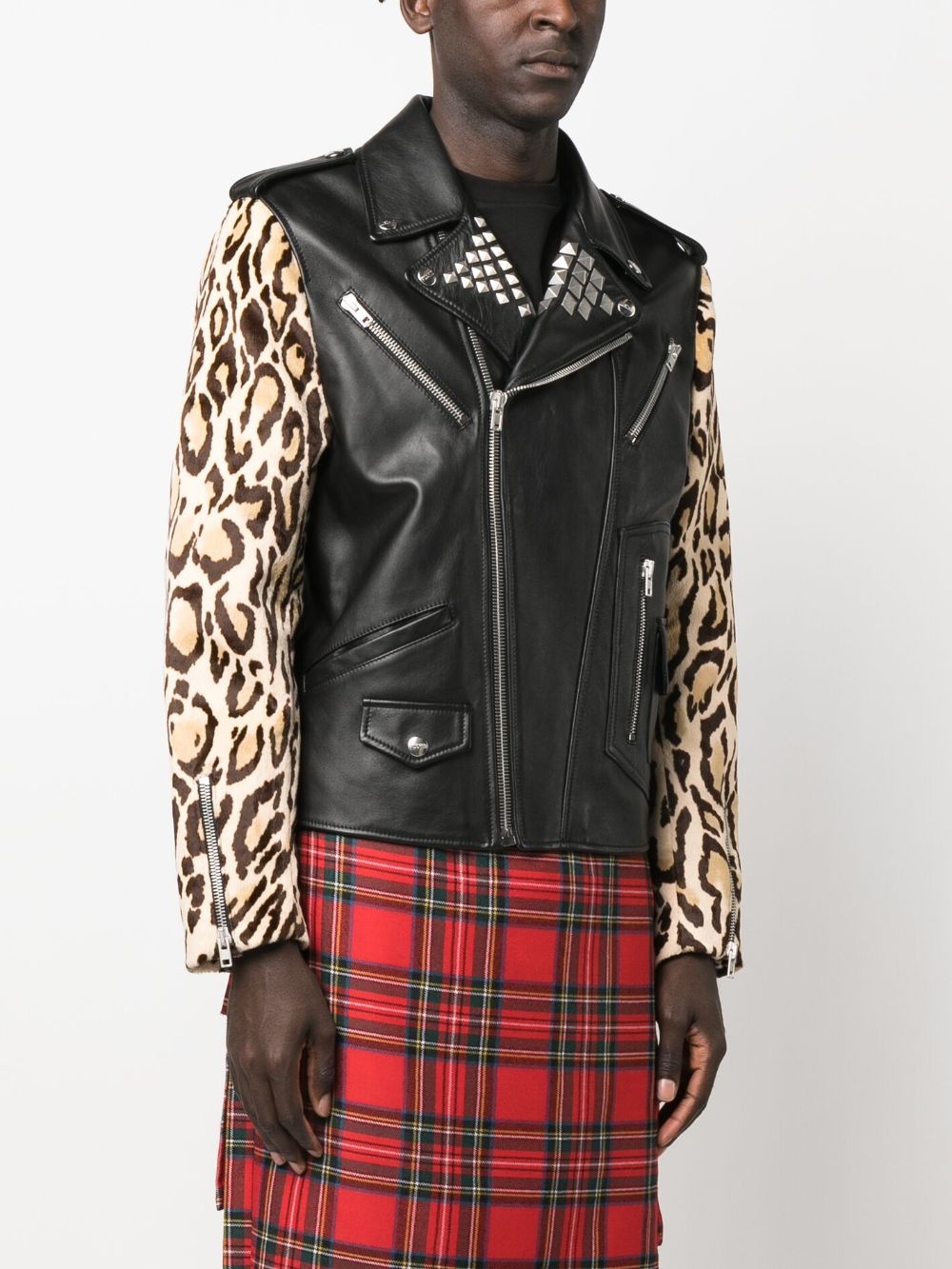 leopard-print leather biker jacket - 3