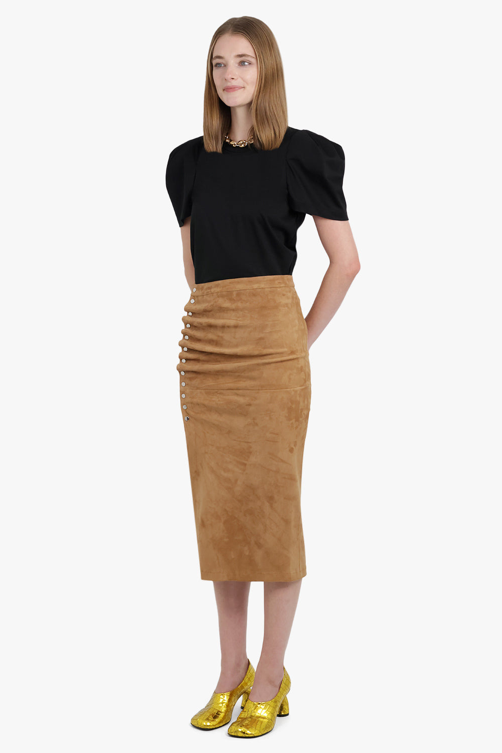 RUCHED PUFF SHOULDER S/S TOP | BLACK - 2