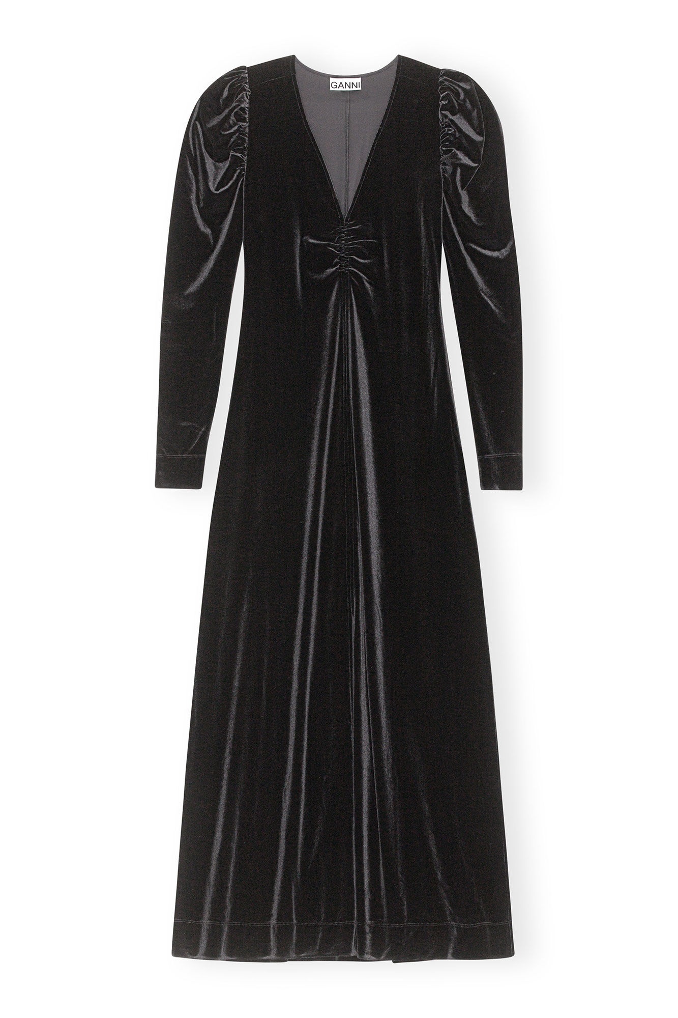 BLACK LONG-SLEEVE VELVET DRESS - 11