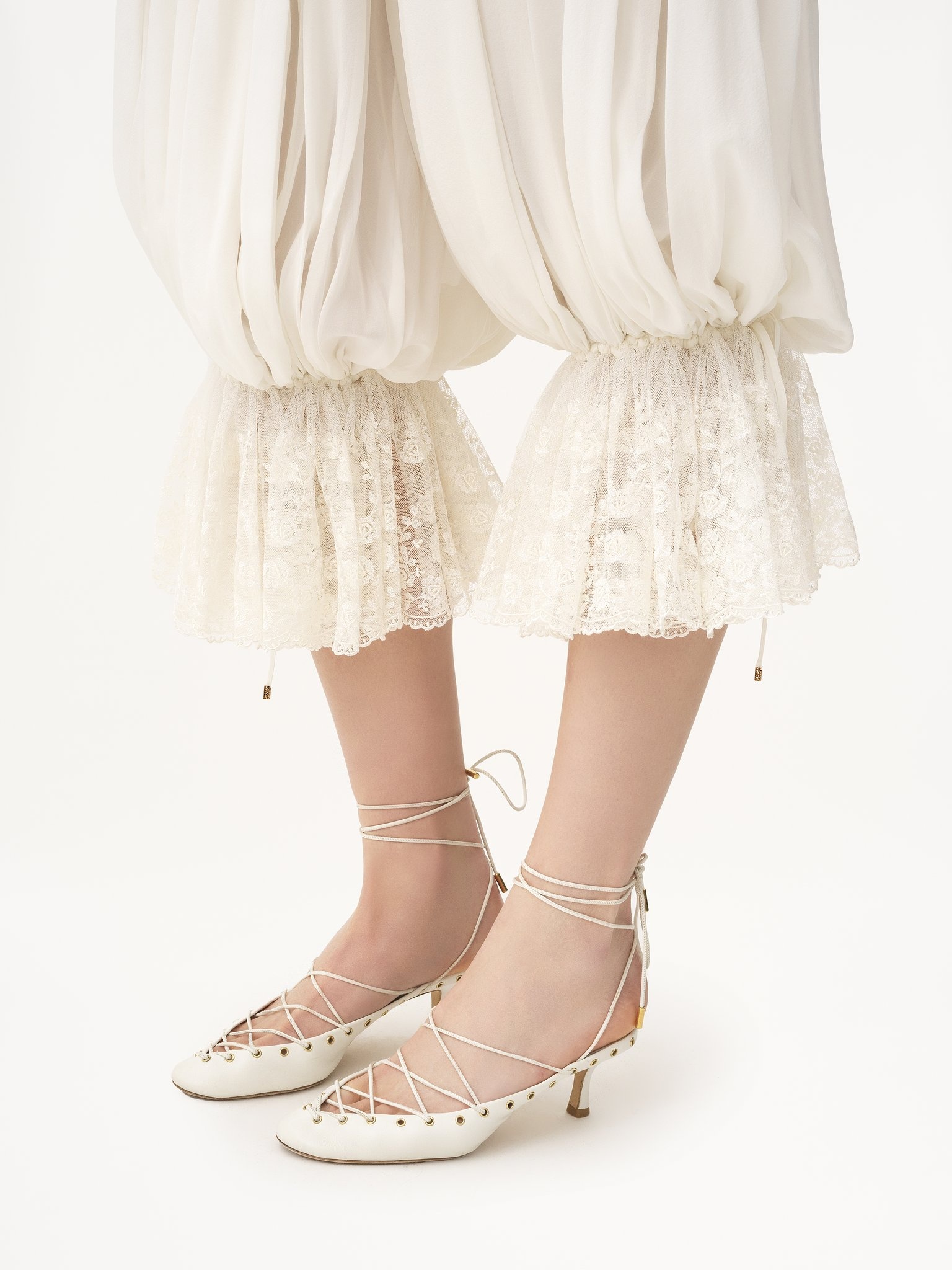 FLUID CROPPED PANTS IN SILK CHARMEUSE & LACE - 6