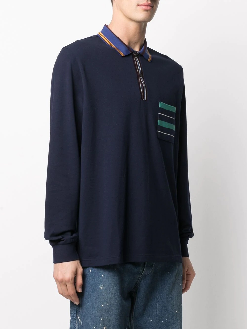 stripe-detailing long-sleeve polo shirt - 3