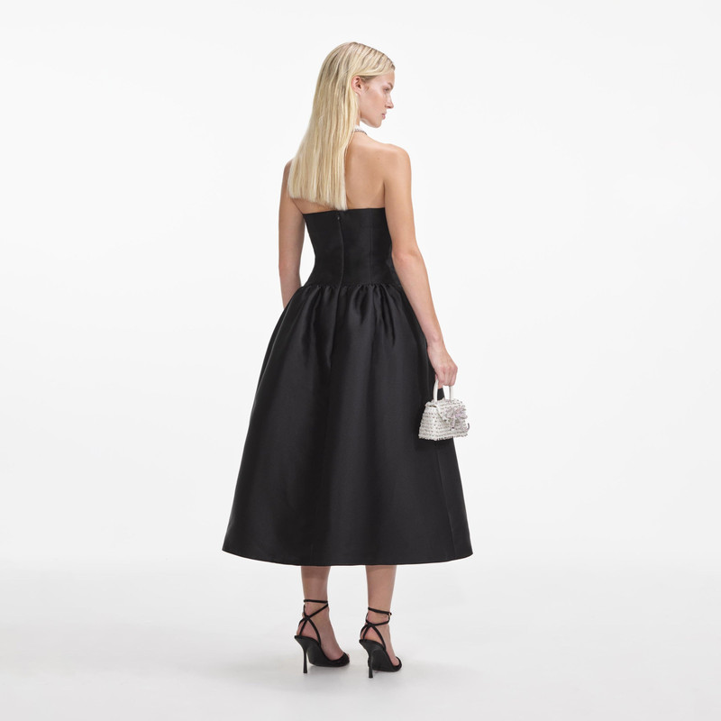 self-portrait Black Taffeta Contrast Bow Midi Dress outlook