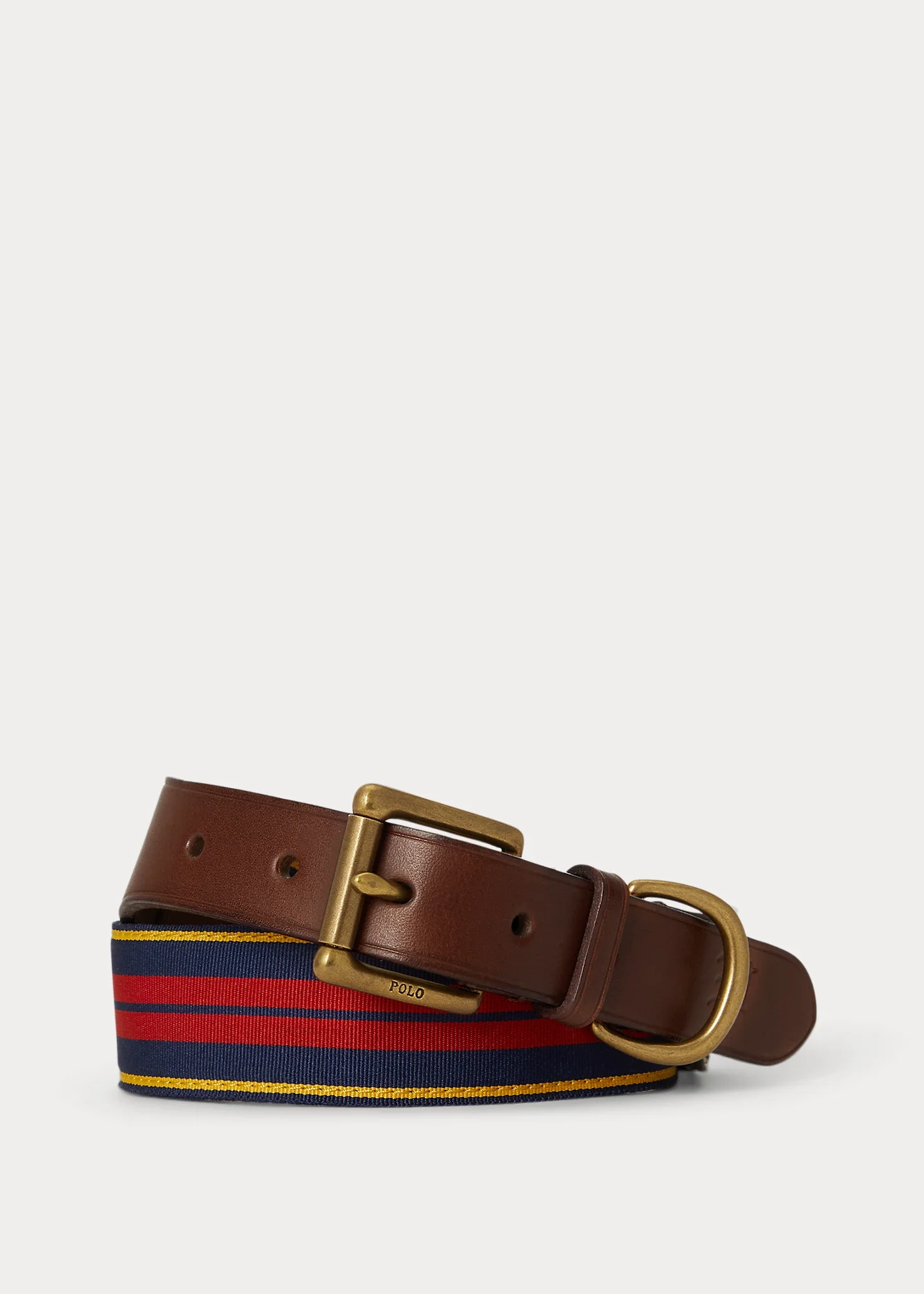 Leather-Trim Striped Grosgrain Belt - 1