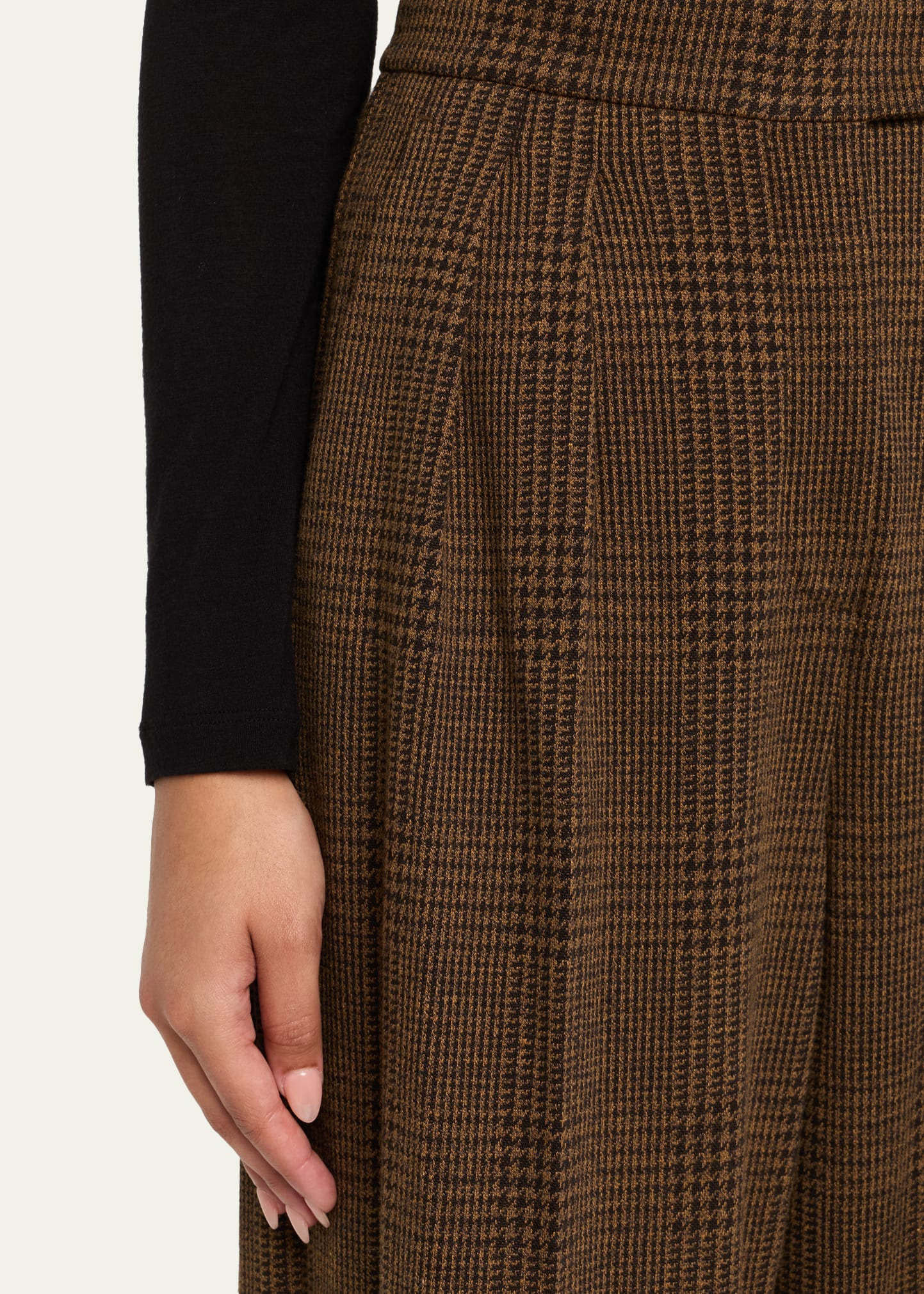 Ponza Check Wool Pleated Wide-Leg Pants - 5