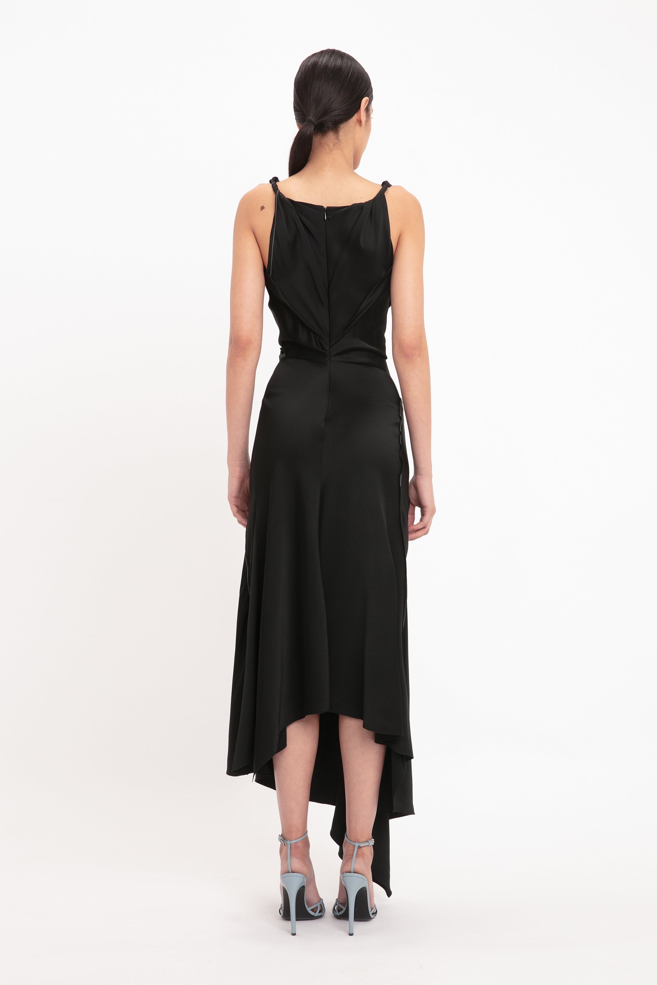 Asymmetric Draped Midi Dress In Black - 4