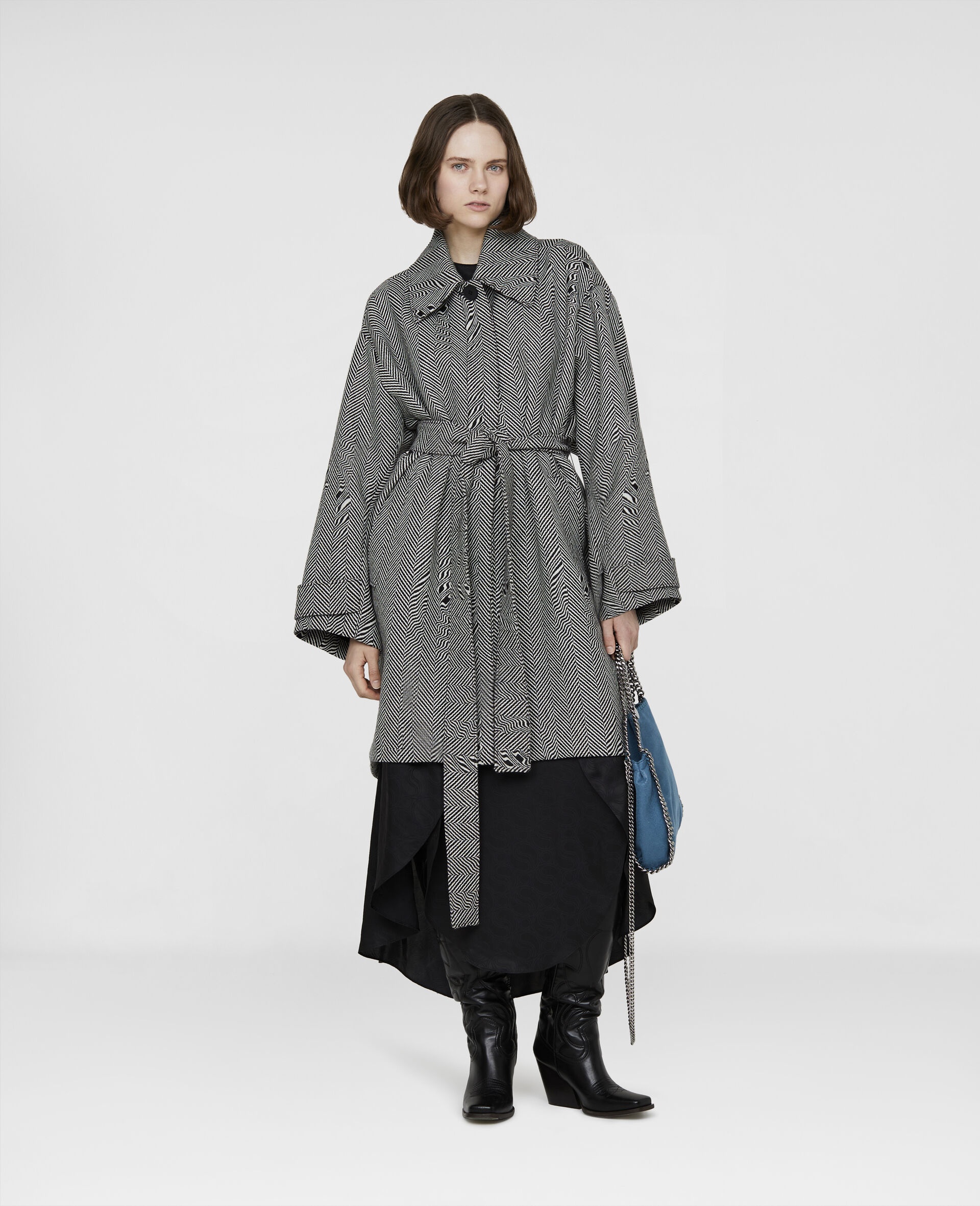 Glitched Herringbone Wool Coat - 2