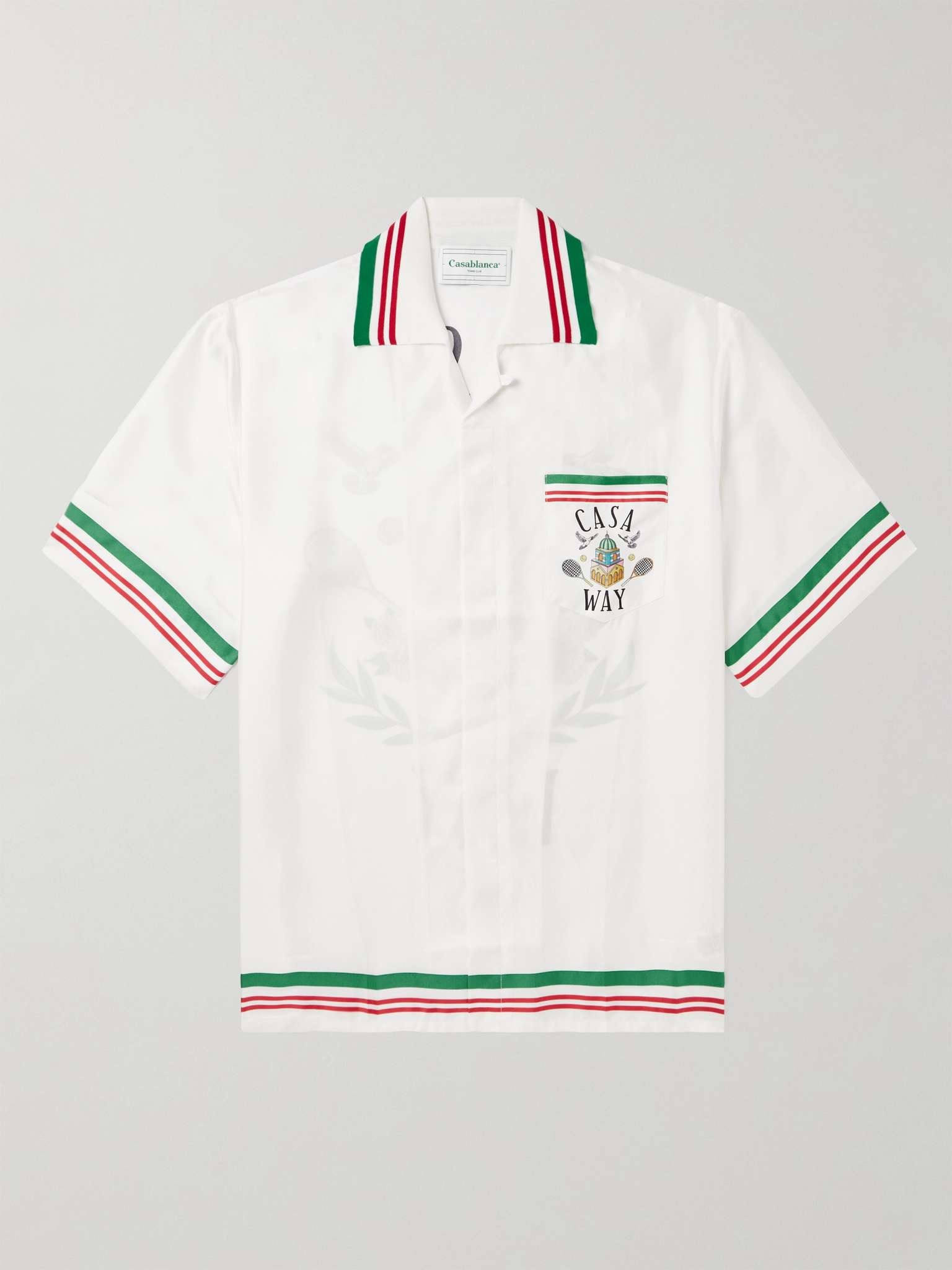 Camp-Collar Striped Logo-Print Silk-Twill Shirt - 1