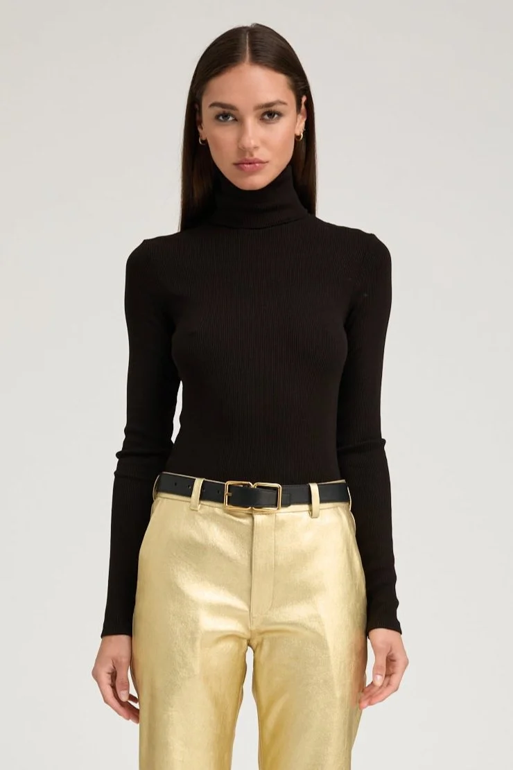 BLACK RIB LONG SLEEVE TURTLENECK - 1