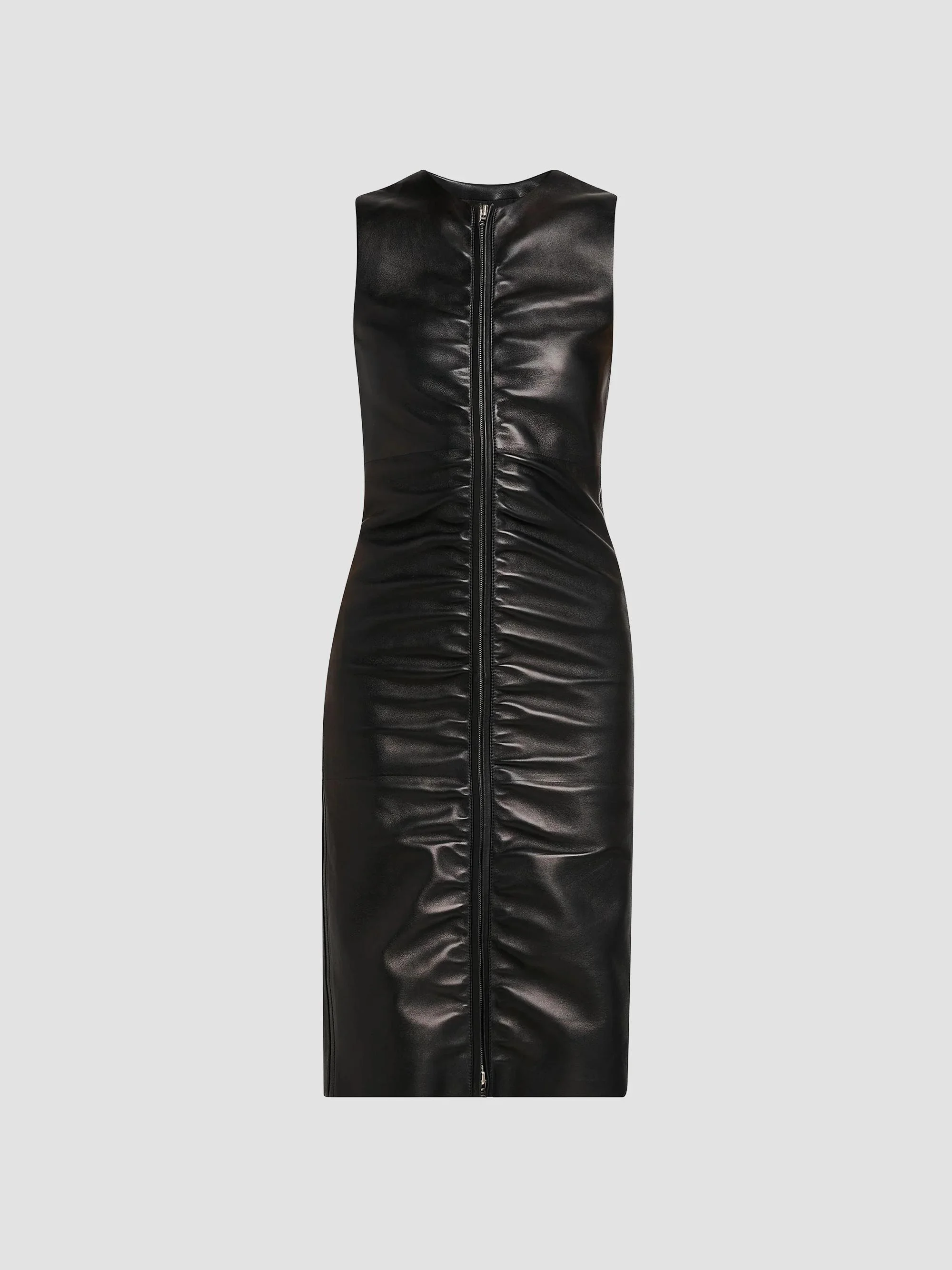 Women's Leather Ruched Dress - Black - 1