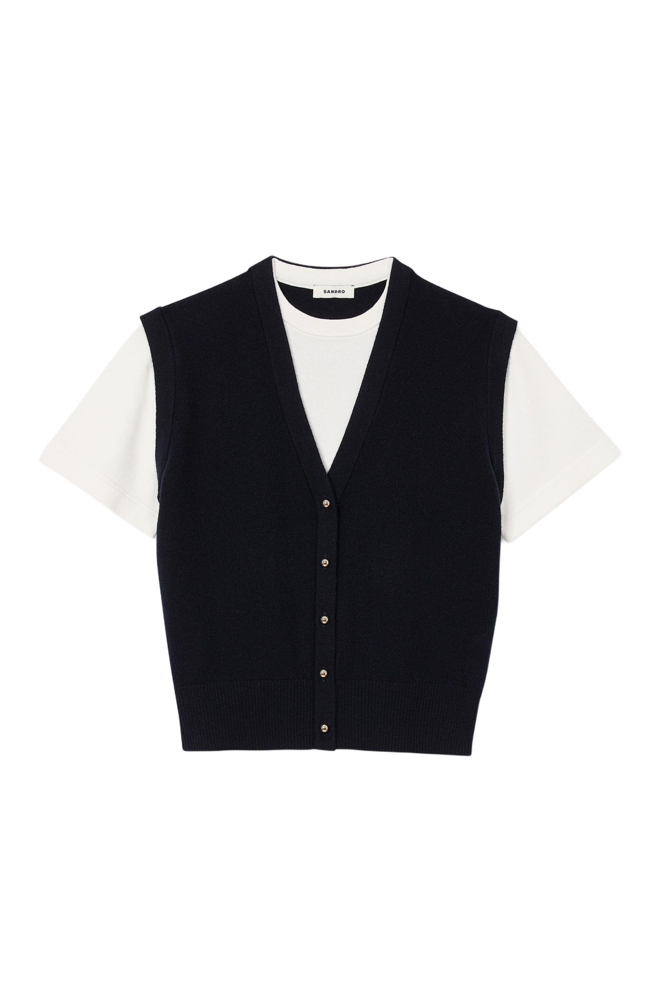 SANDRO Two-tone wool and cashmere sweater in Dark Navy at Nordstrom - 5