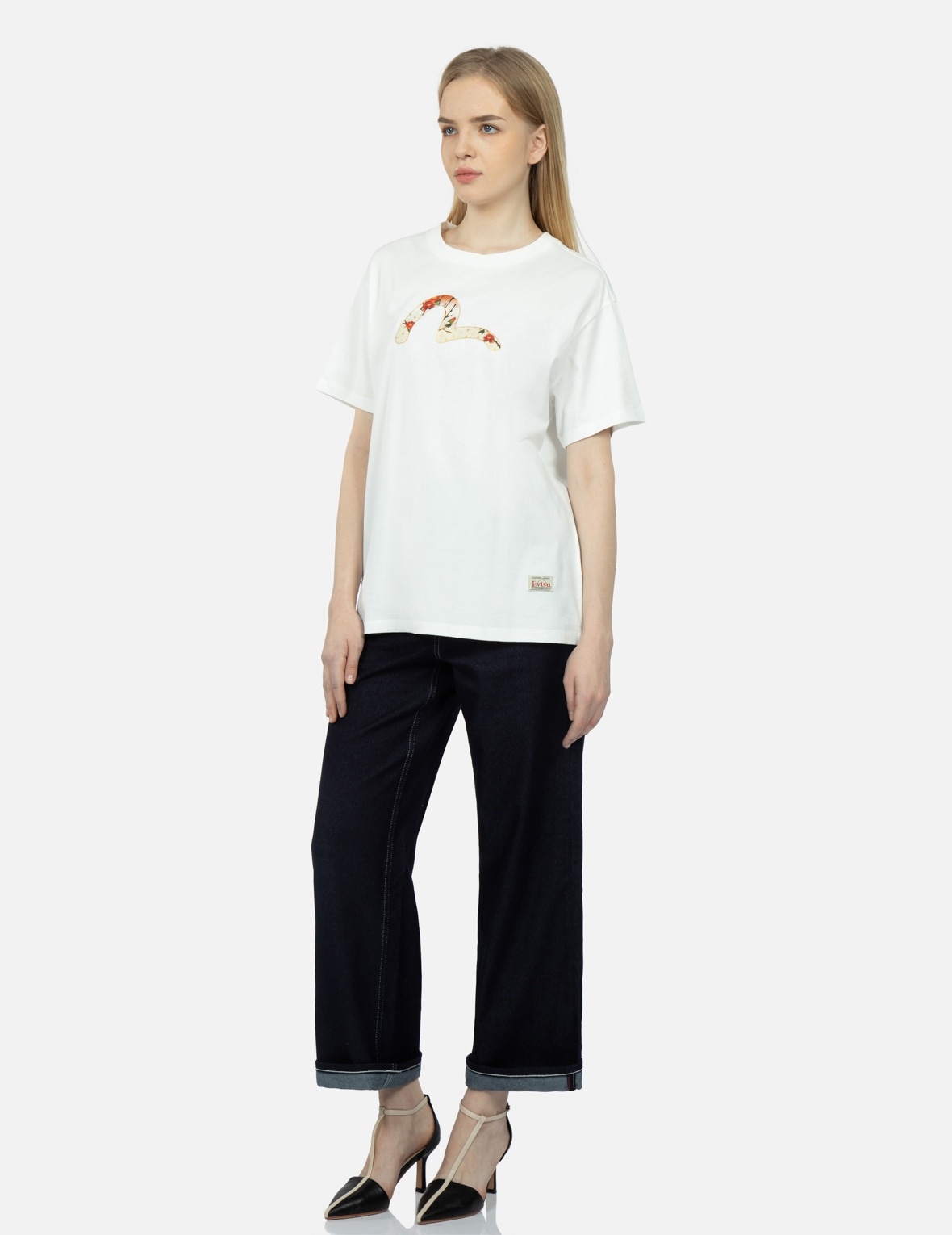 PEACOCK AND TSUBAKI PRINT BOYFRIEND T-SHIRT - 4