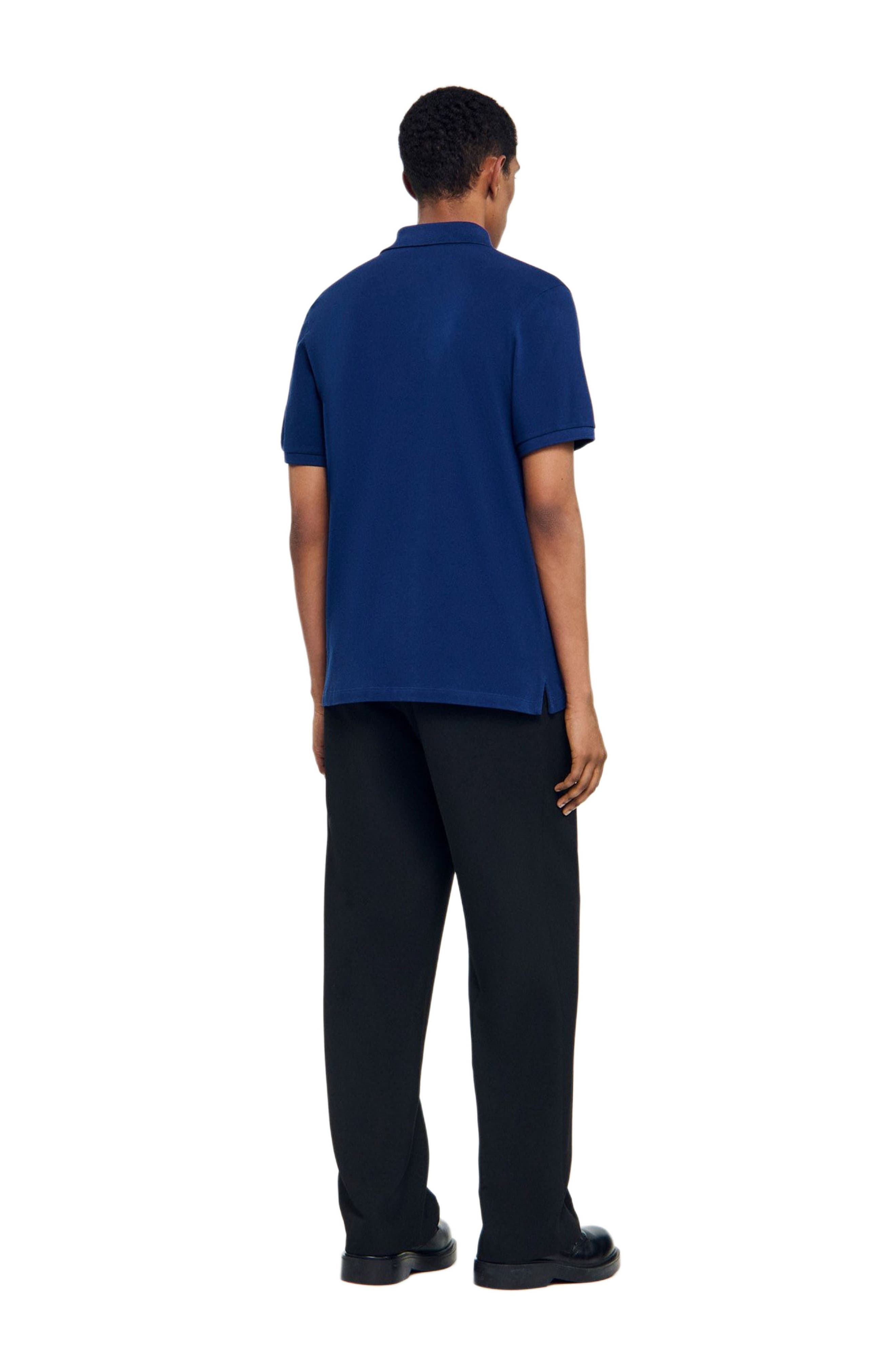 SANDRO Polo shirt with leather logo in Navy Blue at Nordstrom - 2