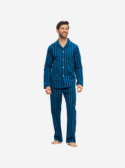 Derek Rose Men's Modern Fit Pyjamas Royal 218 Cotton Satin Navy outlook