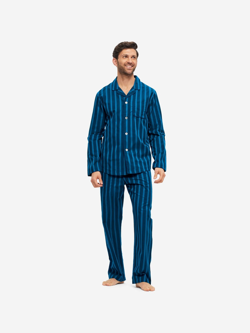 Derek Rose Men's Modern Fit Pajamas Royal 218 Cotton Navy outlook