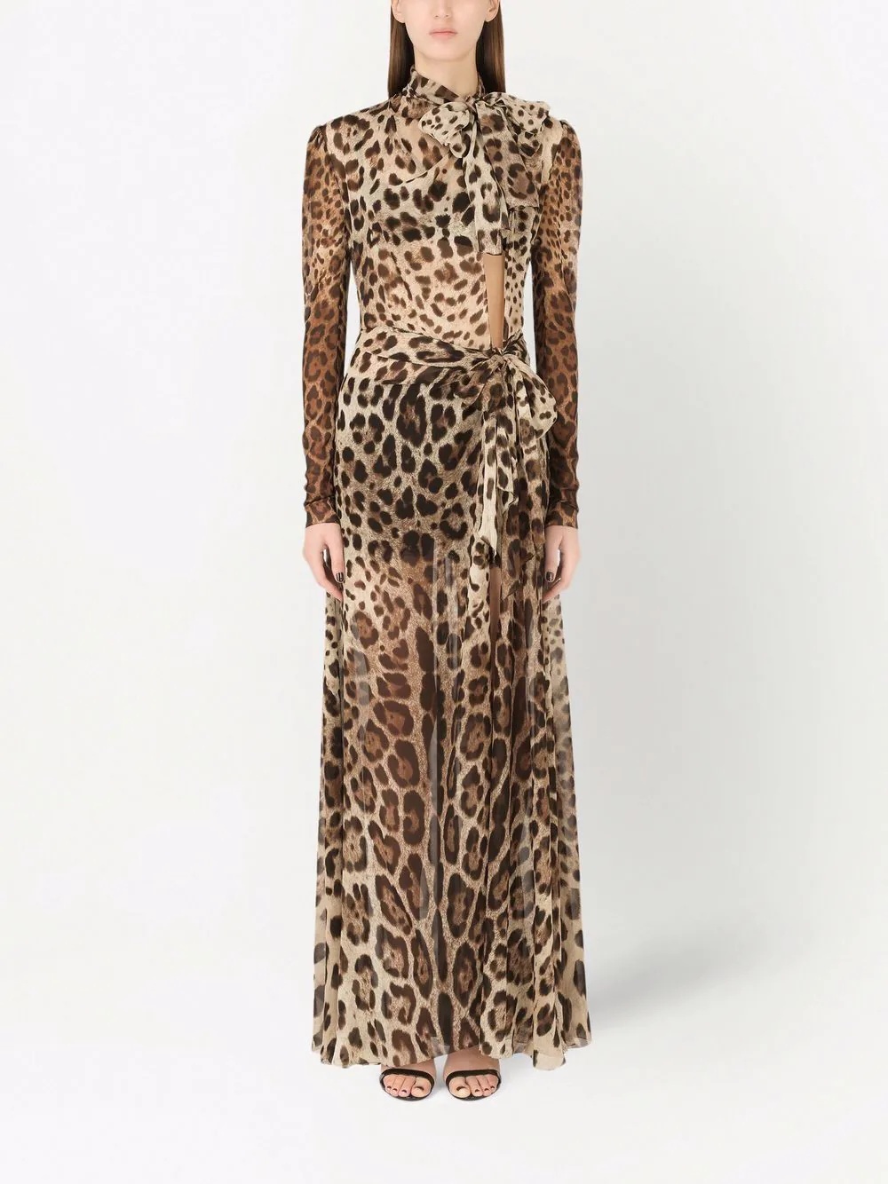 leopard-print slit-detail dress - 3