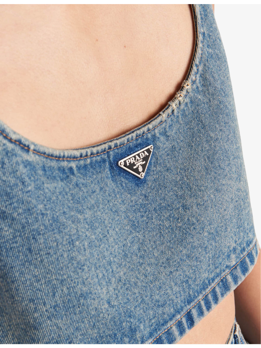 Logo-plaque denim-chambray crop top - 5