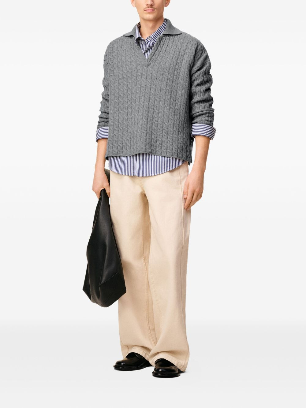 cable-knit wool polo shirt - 2