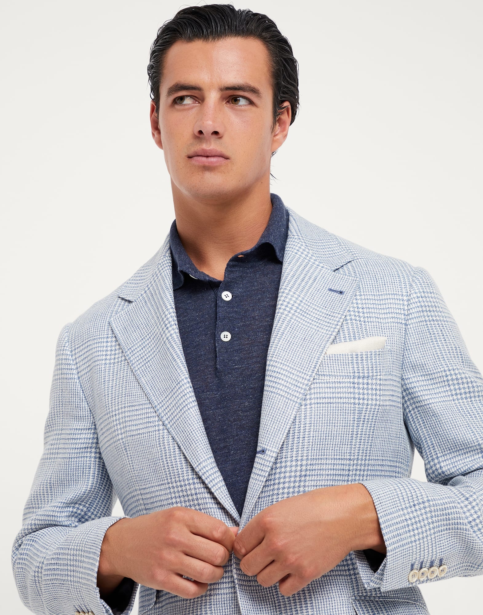 Linen, wool and silk Prince of Wales deconstructed Cavallo blazer - 3