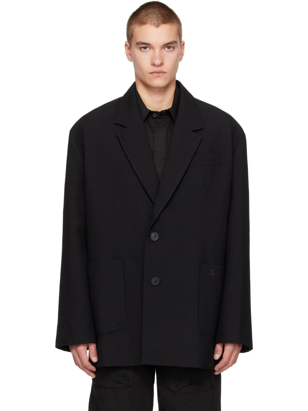 Black Oversized Wool Blazer - 1