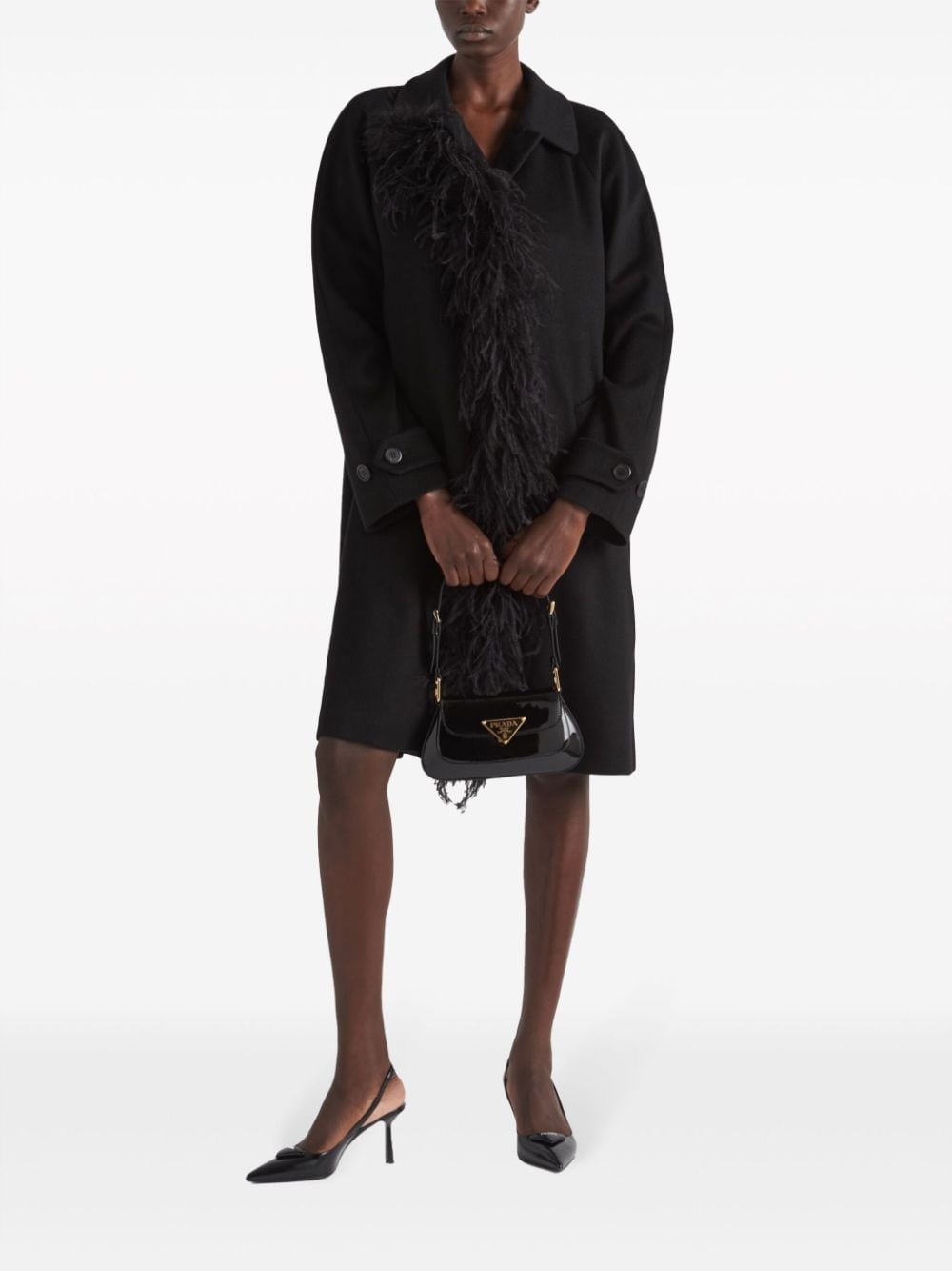 feather-trim cashmere coat - 2