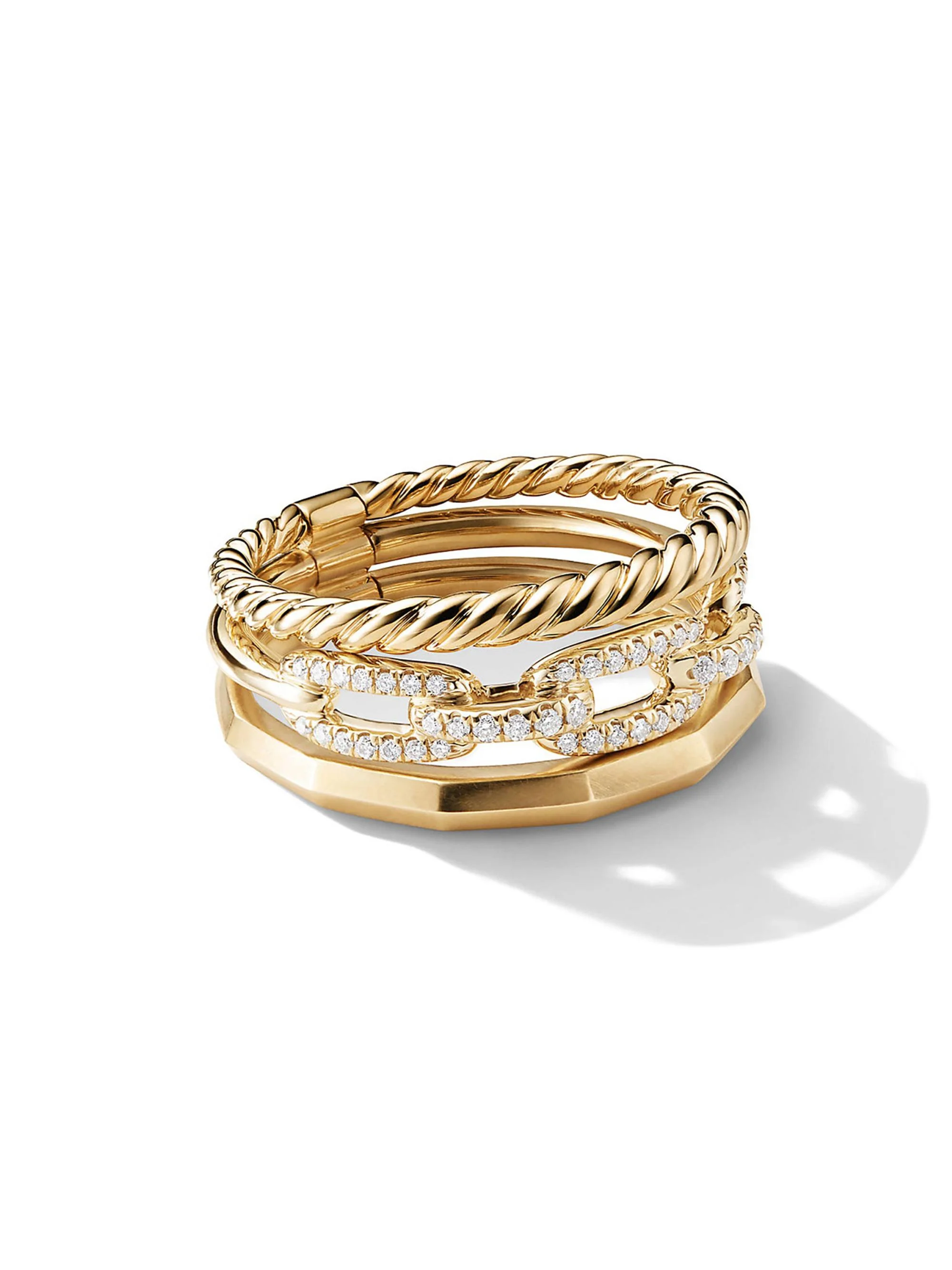 Women's Stax Three Row Ring in 18K Yellow Gold - Diamond - 1