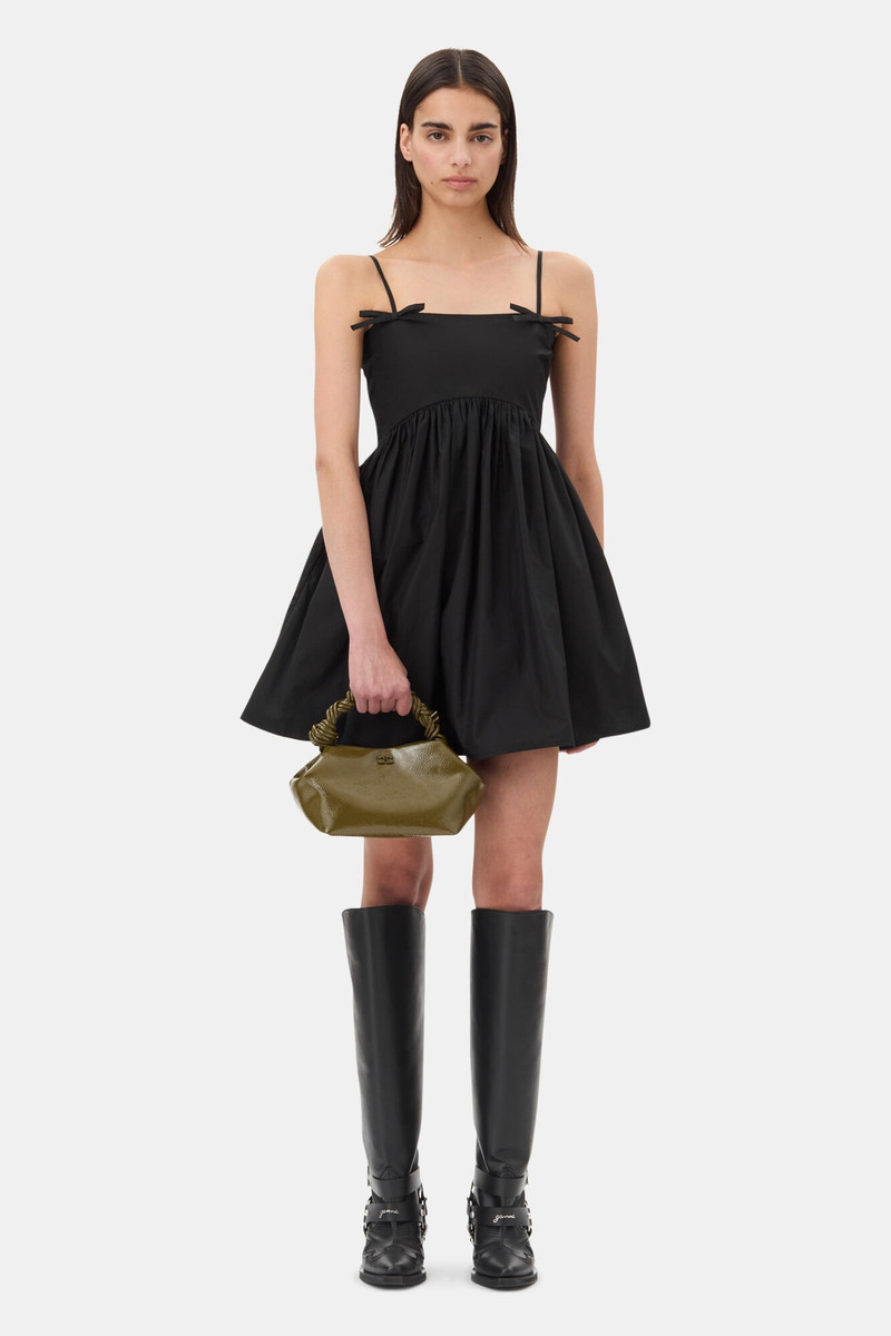 GANNI BLACK COTTON POPLIN STRAP DRESS outlook