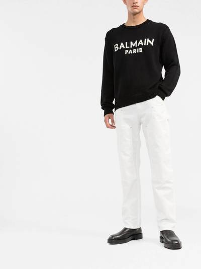 Balmain logo intarsia crew neck jumper outlook