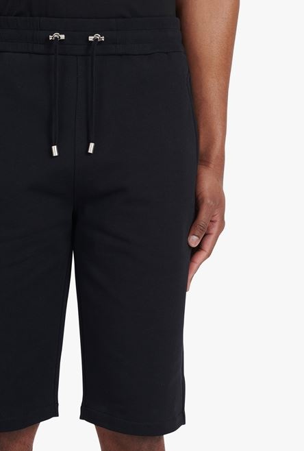 Black cotton shorts with white Balmain Paris logo print - 6