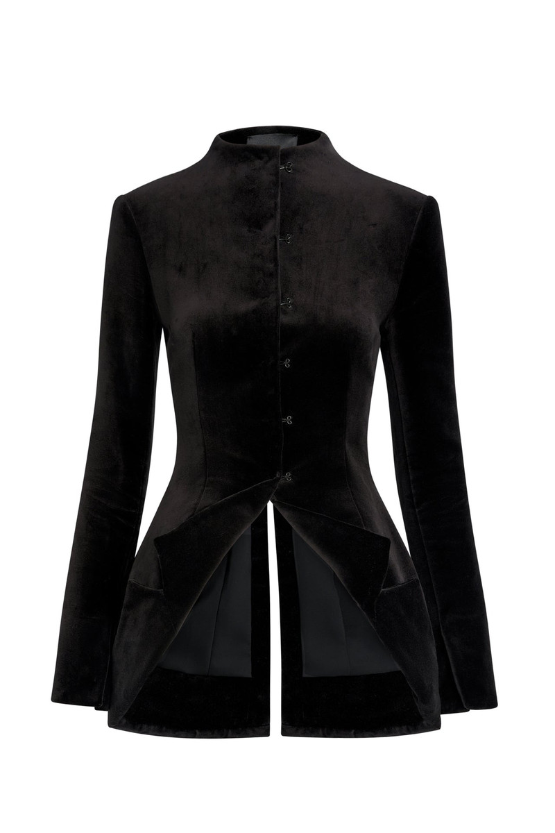 ROUND NECK JACKET WITH COLLAR AT HEM BLACK 3