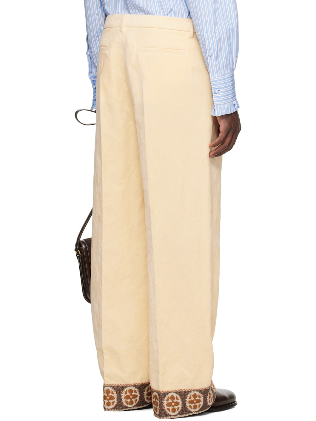 Beige Flocked Trousers - 3