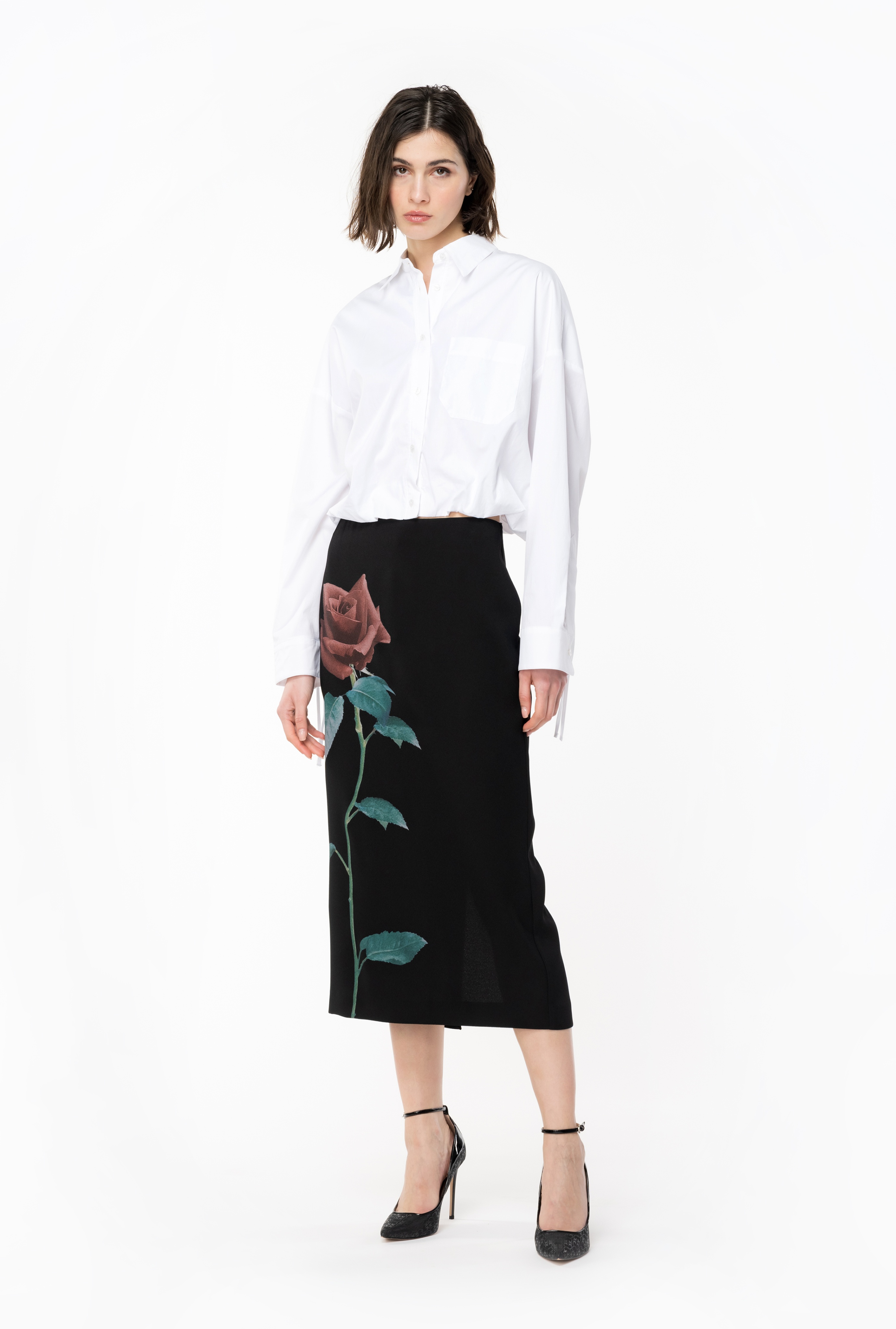 ROSE-PRINT CALF-LENGTH SKIRT - 2