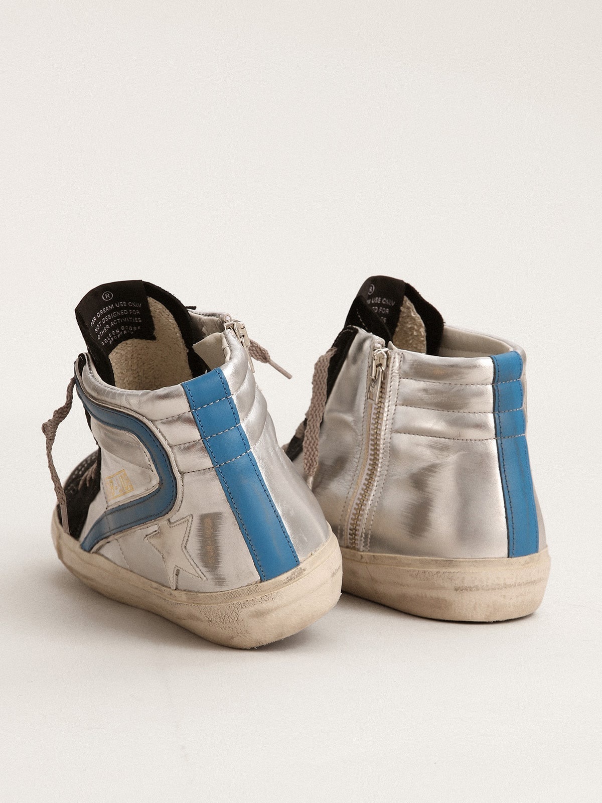 Slide in silver metallic leather with white leather star - 4