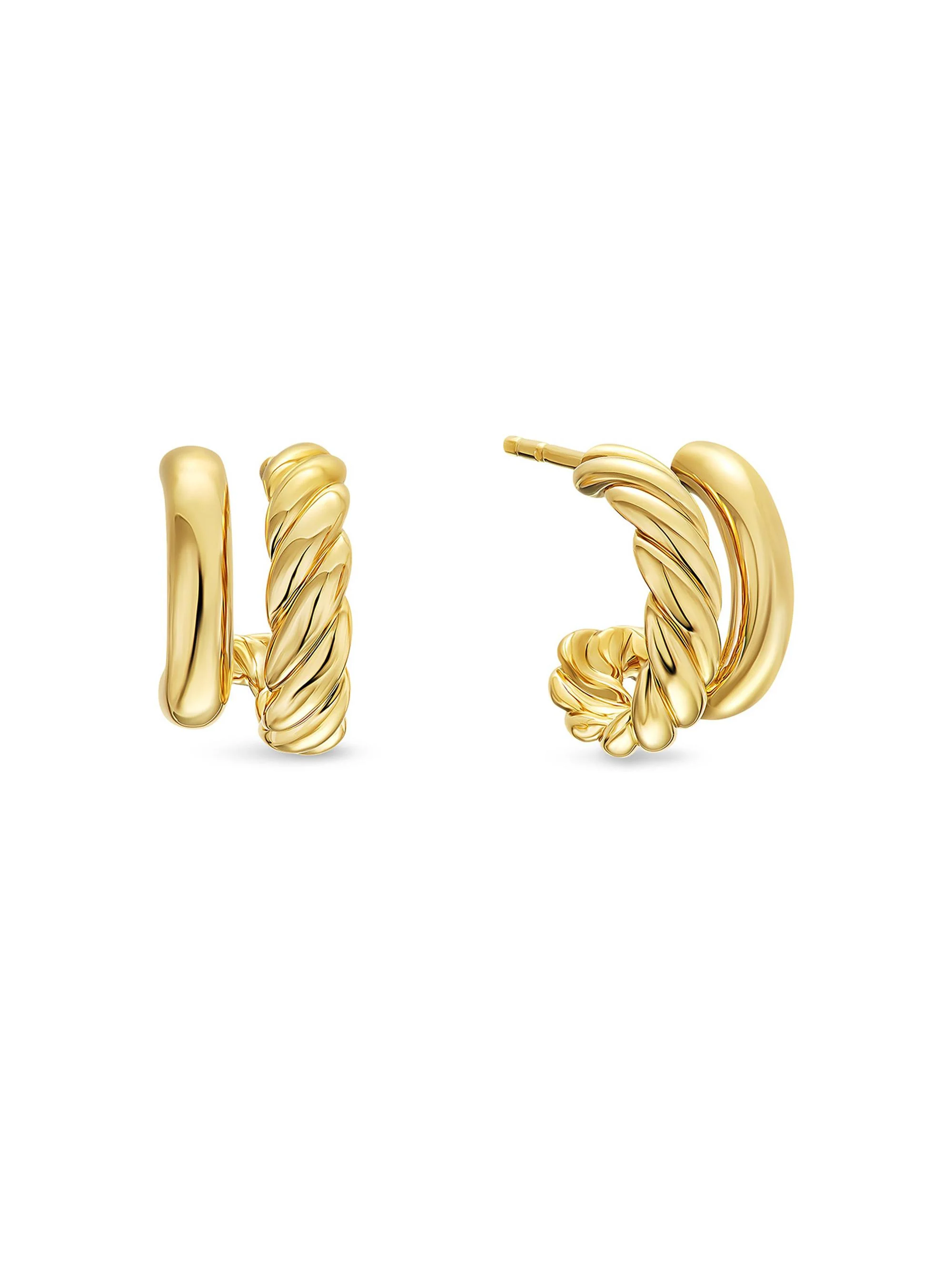 Women's Mercer Double Hoop Huggie Earrings in 18K Yellow Gold, 13.5MM - Gold - 1