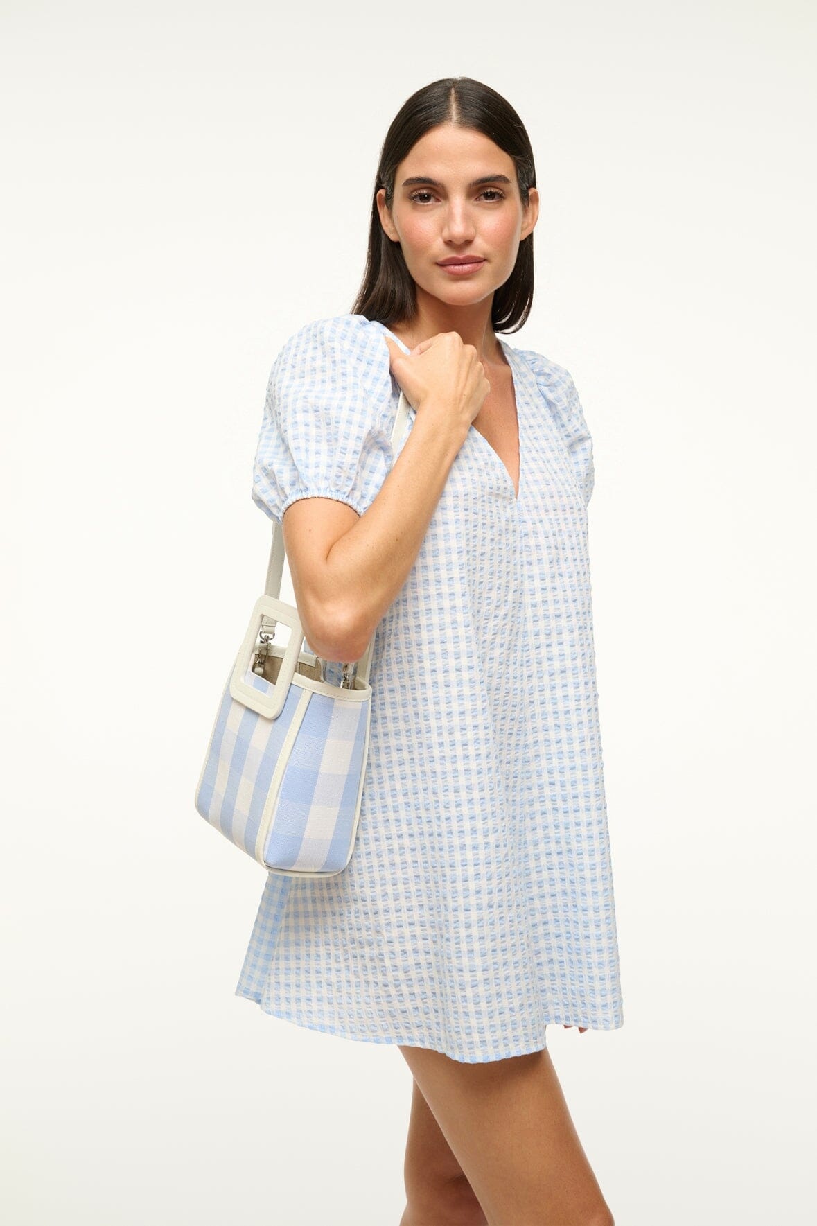STAUD MINI SHIRLEY BAG SKY GINGHAM - 4