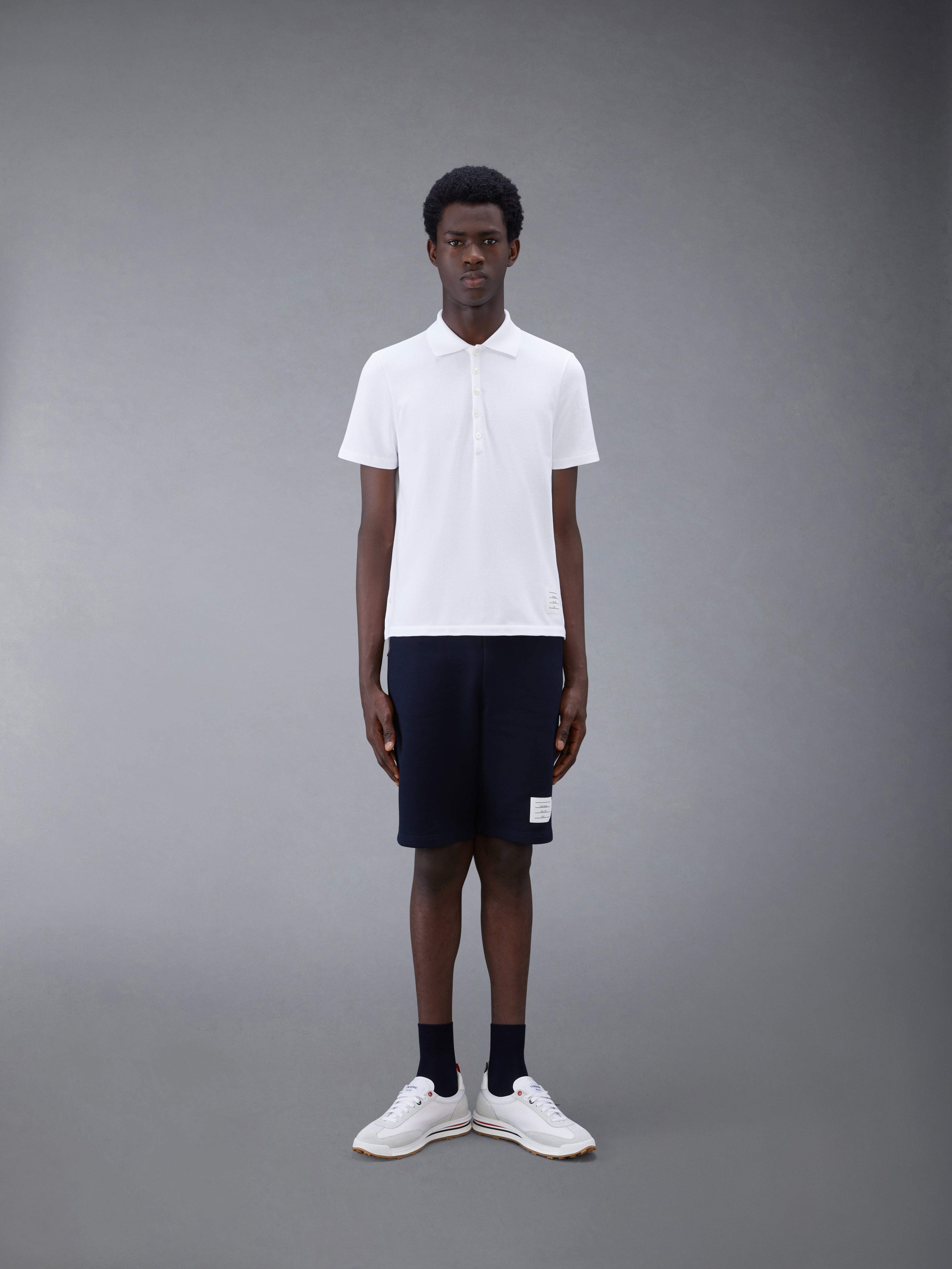 White Cotton Pique Center Back Stripe Relaxed Fit Polo - 3