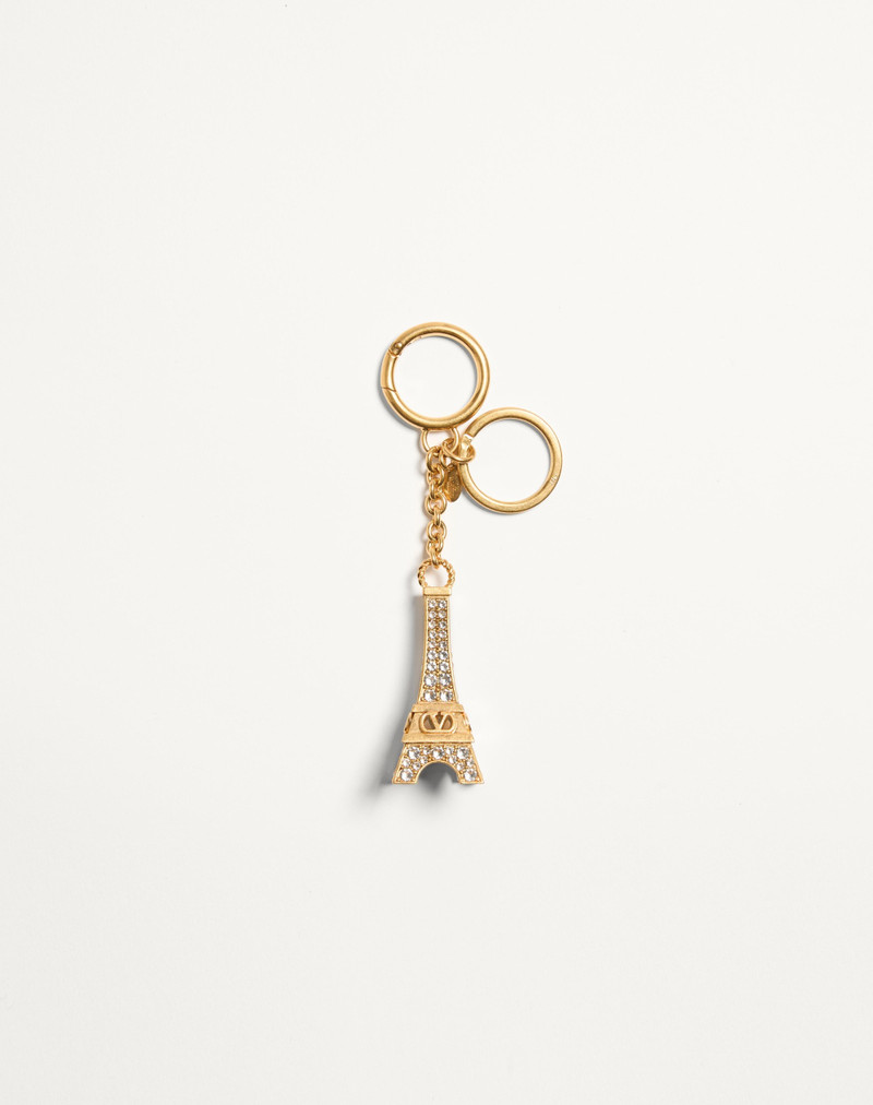 CHEZ VALENTINO BAG CHARM WITH KEY RING IN METAL, ENAMEL, AND CRYSTALS - 1