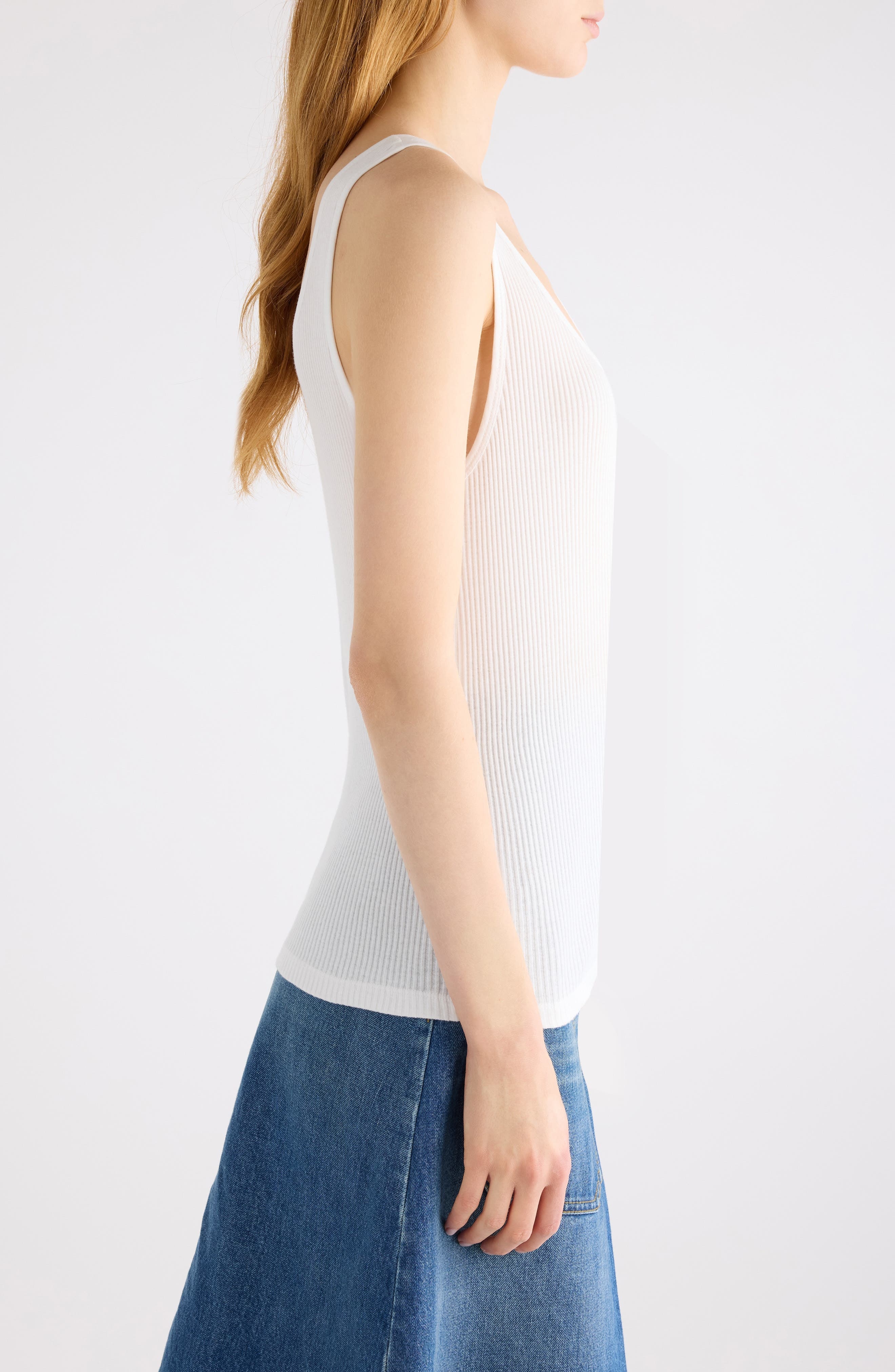 Chloé Logo Embroidered Cotton Rib Tank in White at Nordstrom - 4