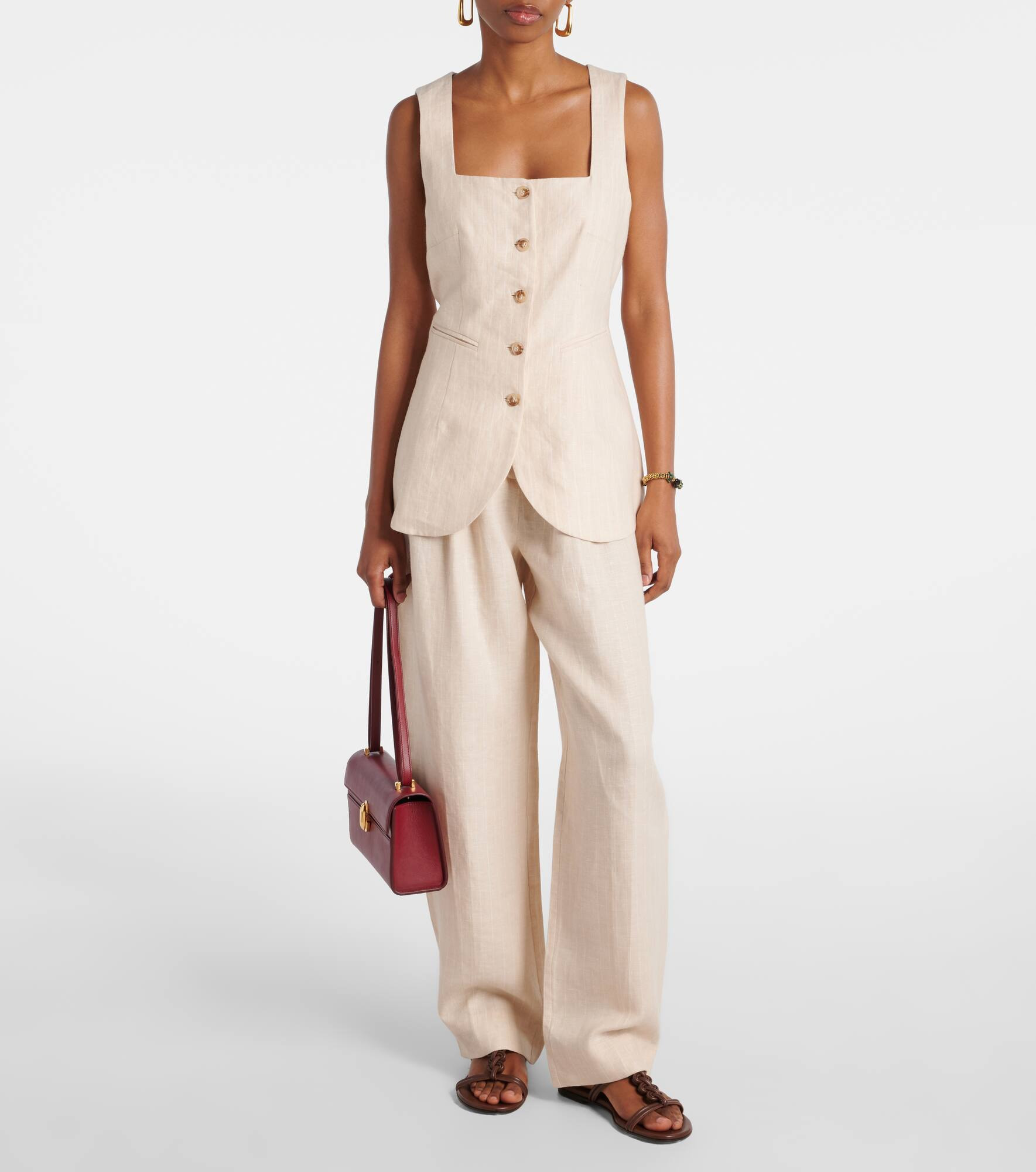 Lucille pinstripe linen barrel-leg pants - 2