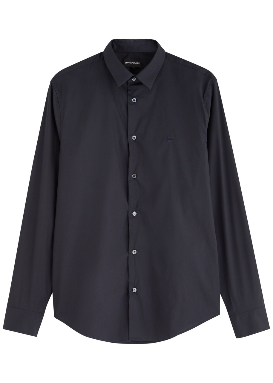 Emporio Armani Logo-embroidered Cotton-blend Poplin Shirt - 1