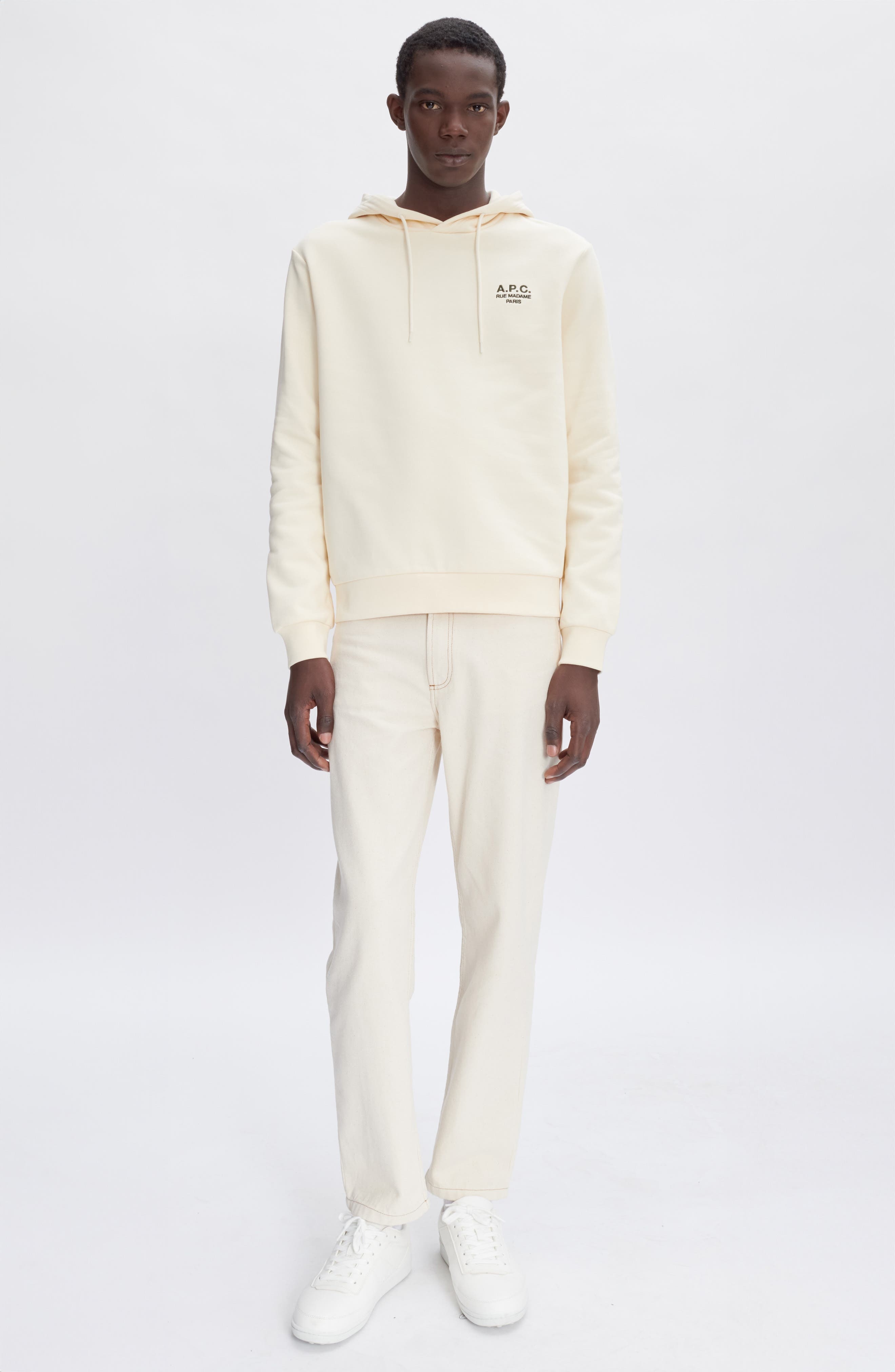 A.P.C. Rue Madame Embroidered Stretch Cotton Hoodie in Alj Ecru/kaki at Nordstrom - 3