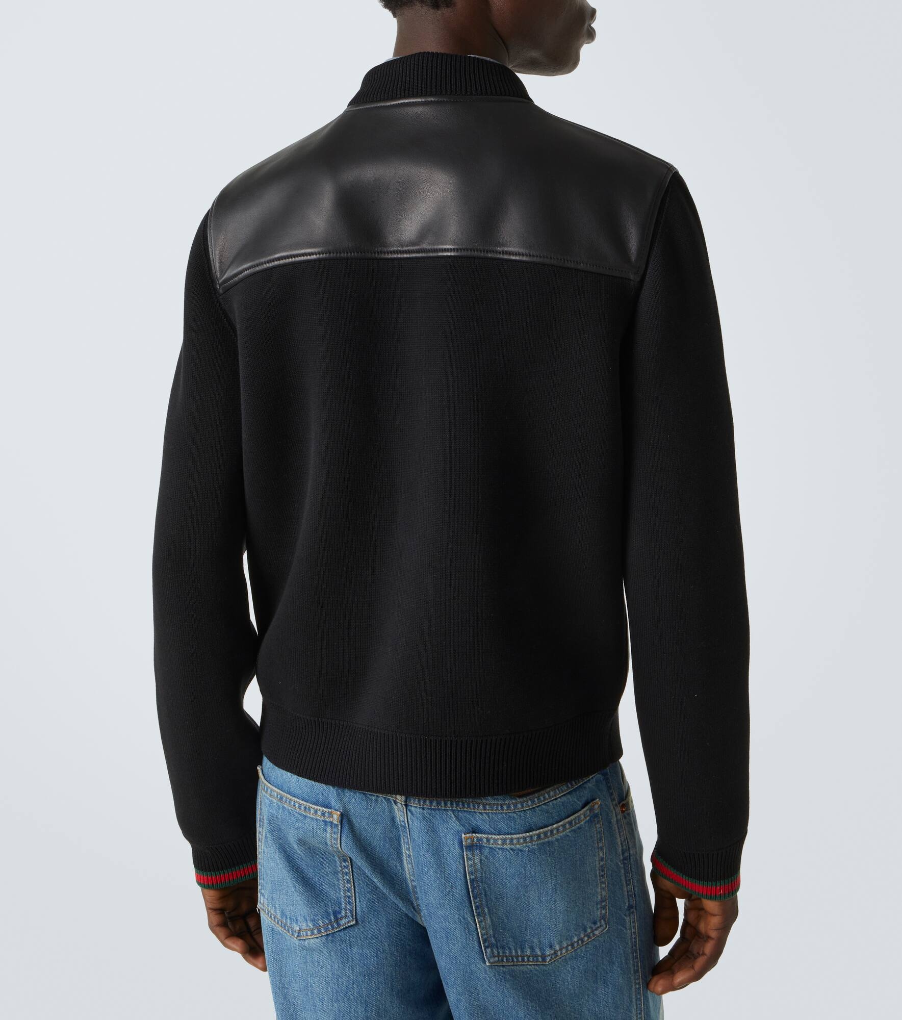 Web Stripe leather bomber jacket - 4