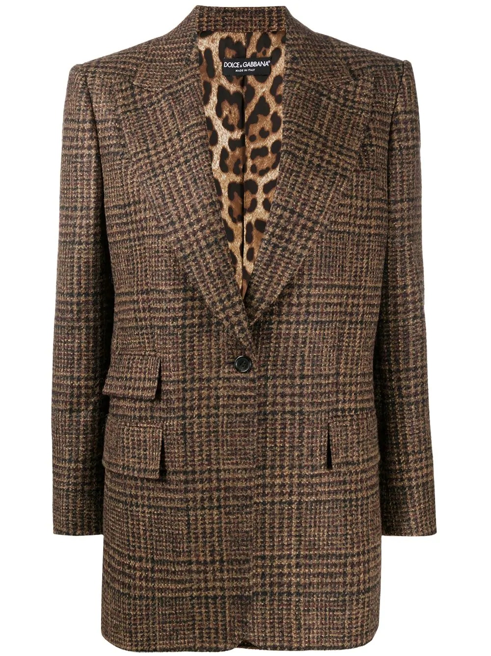 checked single-breasted blazer - 1