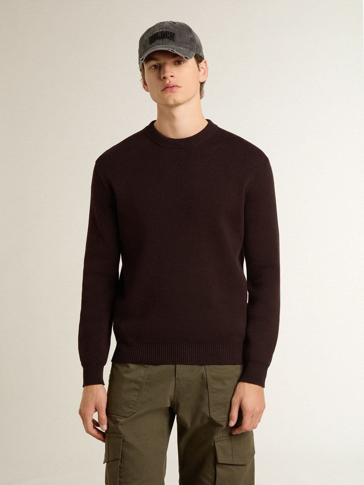 Men's brown crew-neck sweater with 'Golden' lettering on the back - 2