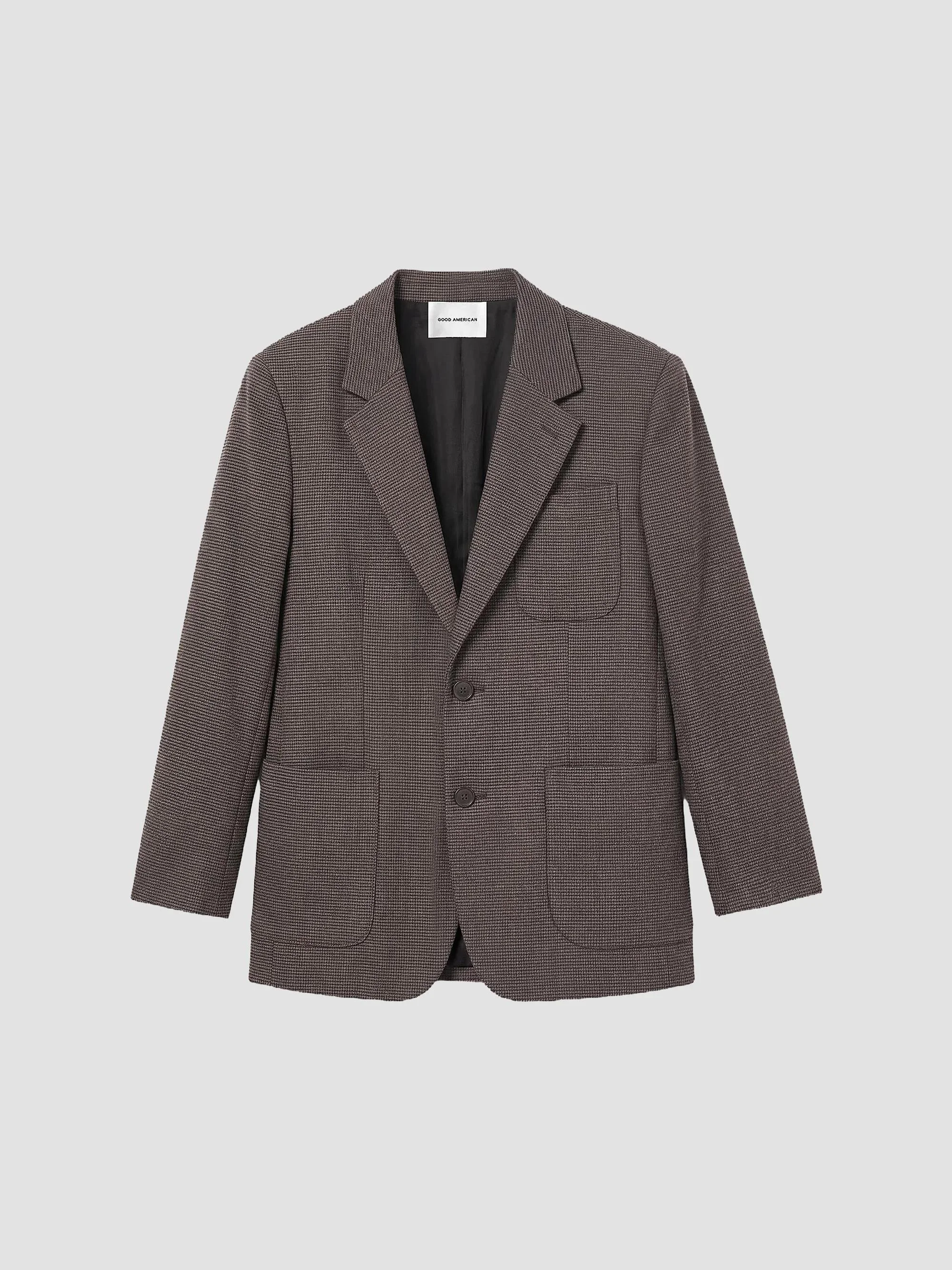 Women's Wool-Blend Oversized Blazer - Charcoal Mini Houndstooth - 1