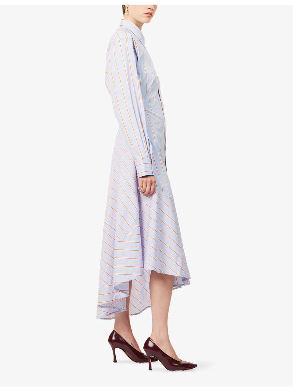 Striped Long-Sleeves Cotton-Poplin Midi Dress - 3